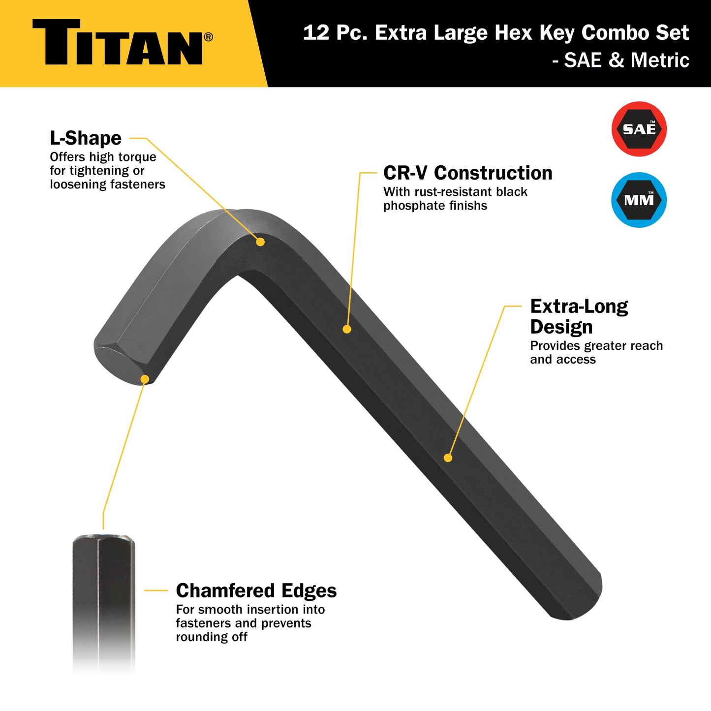Titan Tools - Extra Large HEX Key Combo Set - 12 Piece