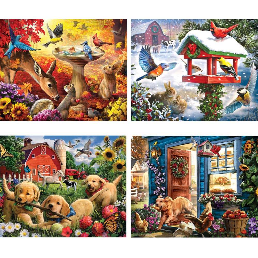 Bits and Pieces 4-in-1 Multi-Pack Jigsaw Puzzle Set for Adults – Country Living Collection by Larry Jones – Random Die-Cut Pieces, Individually Bagged with Reference Posters (Four 500 Piece Puzzles)