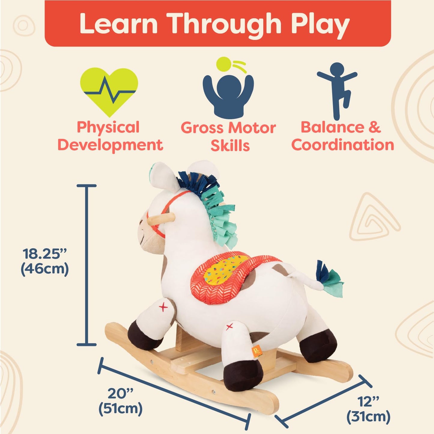 B. toys – Rodeo Rocker – Spotty – Large Plush Ride On – Comfy Seat & Hardwood Rockers – Developmental Toy for Active Play – Sturdy & Durable – 18+ Months