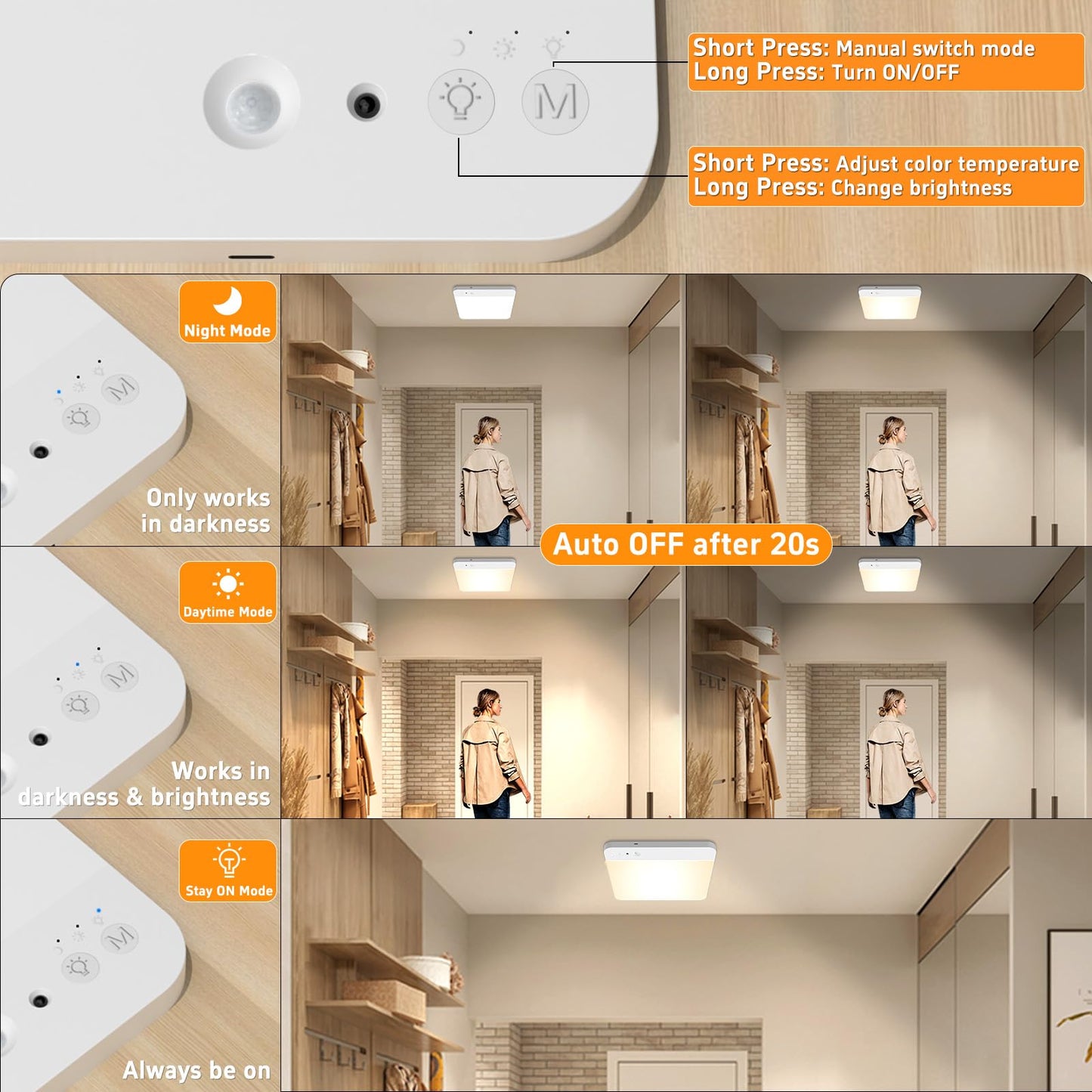 Rechargeable Closet Lights Motion Sensored - 7.8in Magnetic Under Cabinet Lighting, Battery Operated Closet Light with Remote, Wireless Indoor Sensor Lights for Under Counter Shower Bathroom Kitchen