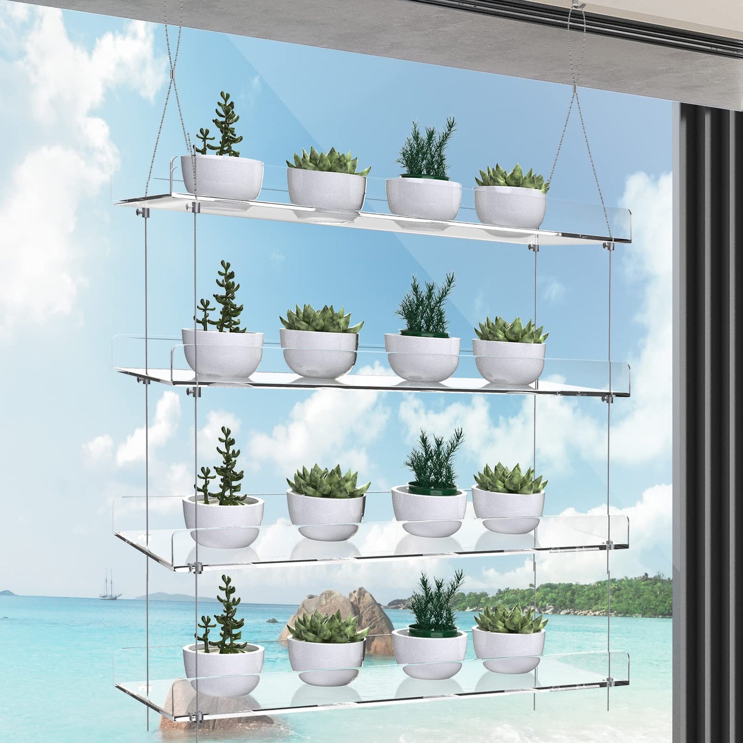 Clear Hanging Window Plant Shelves,Indoor Windows Wall Hanging Plant Stand Flower Display,Flower Pot Organizer Storage for Window Grow Herbs,Microgreens,Succulents,Flower