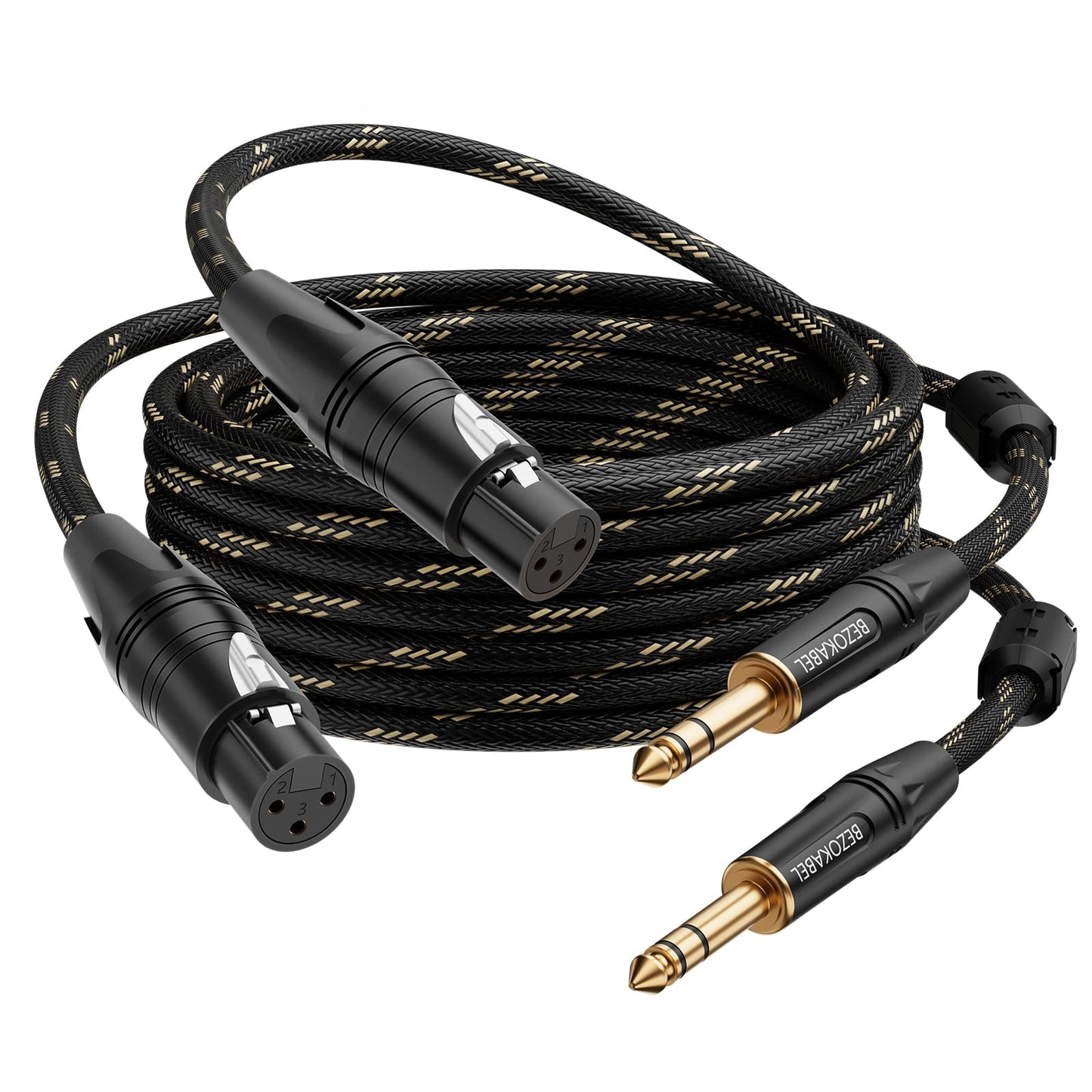 BEZOKABEL XLR to 1/4 Cable, XLR Female to 1/4 Cable 25FT 2Pack, TRS to 1/4 inch (6.35mm), Quarter Inch to Balanced Microphone Cable