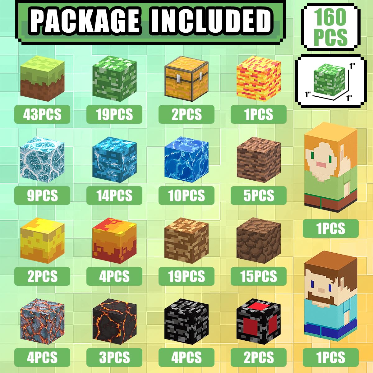 1 Inch Magnetic Blocks Building Blocks 160Pcs Set, Magnet Building Toy Set Magnet Constructions Stacking Toys STEM Sensory Educational Christmas Birthday Gifts for Toddler Boys Girls