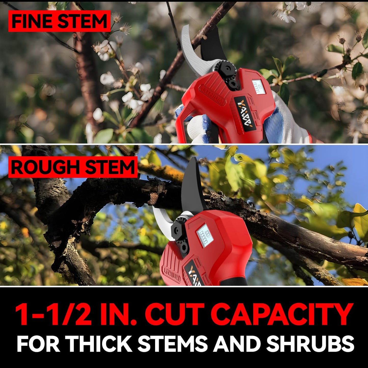 Electric Pruning Shears for Milwaukee M18 Battery, Portable Cordless Pruning Shears with LCD Display and SK5 Blades, 0.8-1.2 Inch Adjustable Cutting Diameter for Pruning