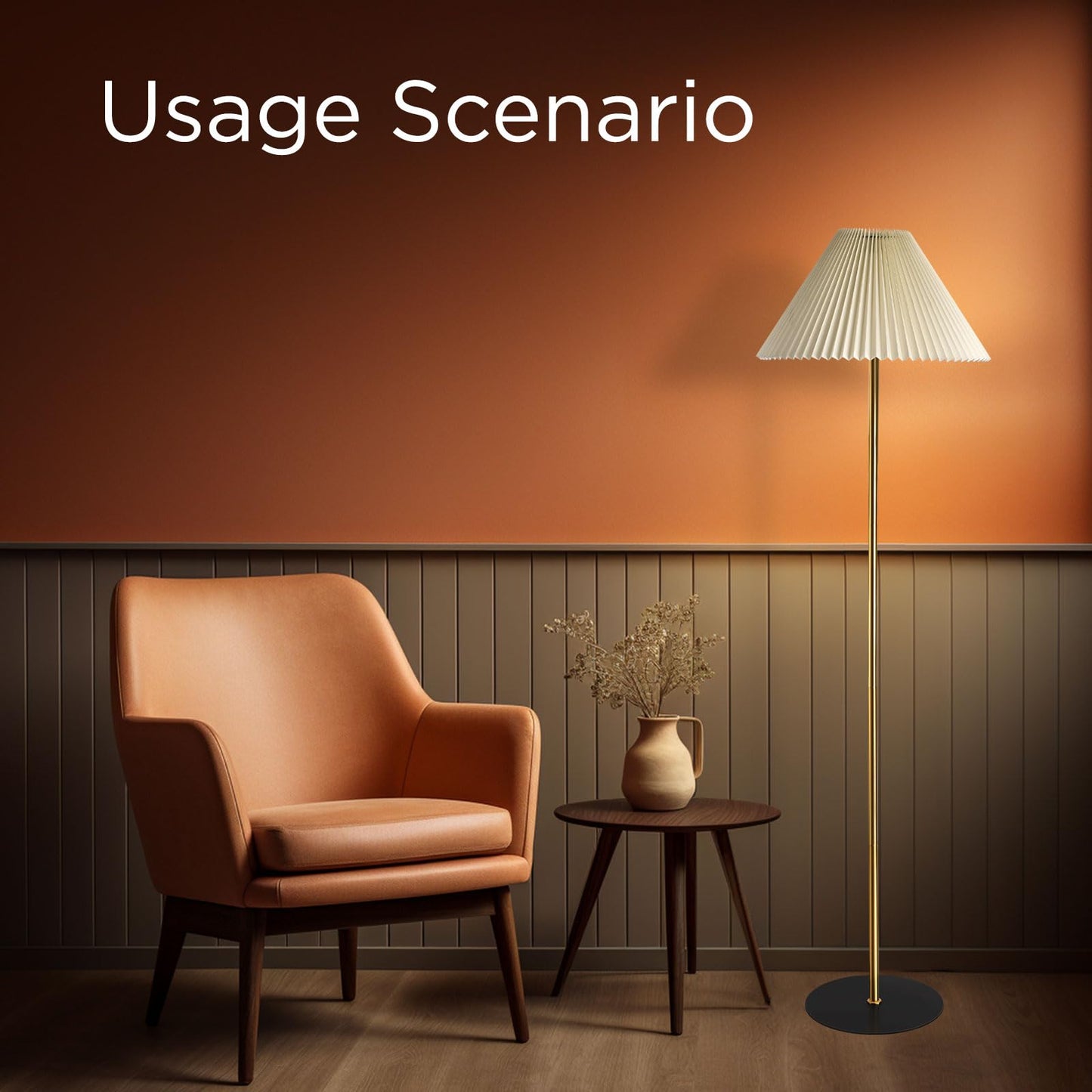 KUNJOULAM Modern Pleated Floor Lamp, Black Pole Floor Lamps, Simple Design Tall Lamp with Adjustable Beige Lampshade, Standing Lamp for Living Room, Bedroom, Office, Home