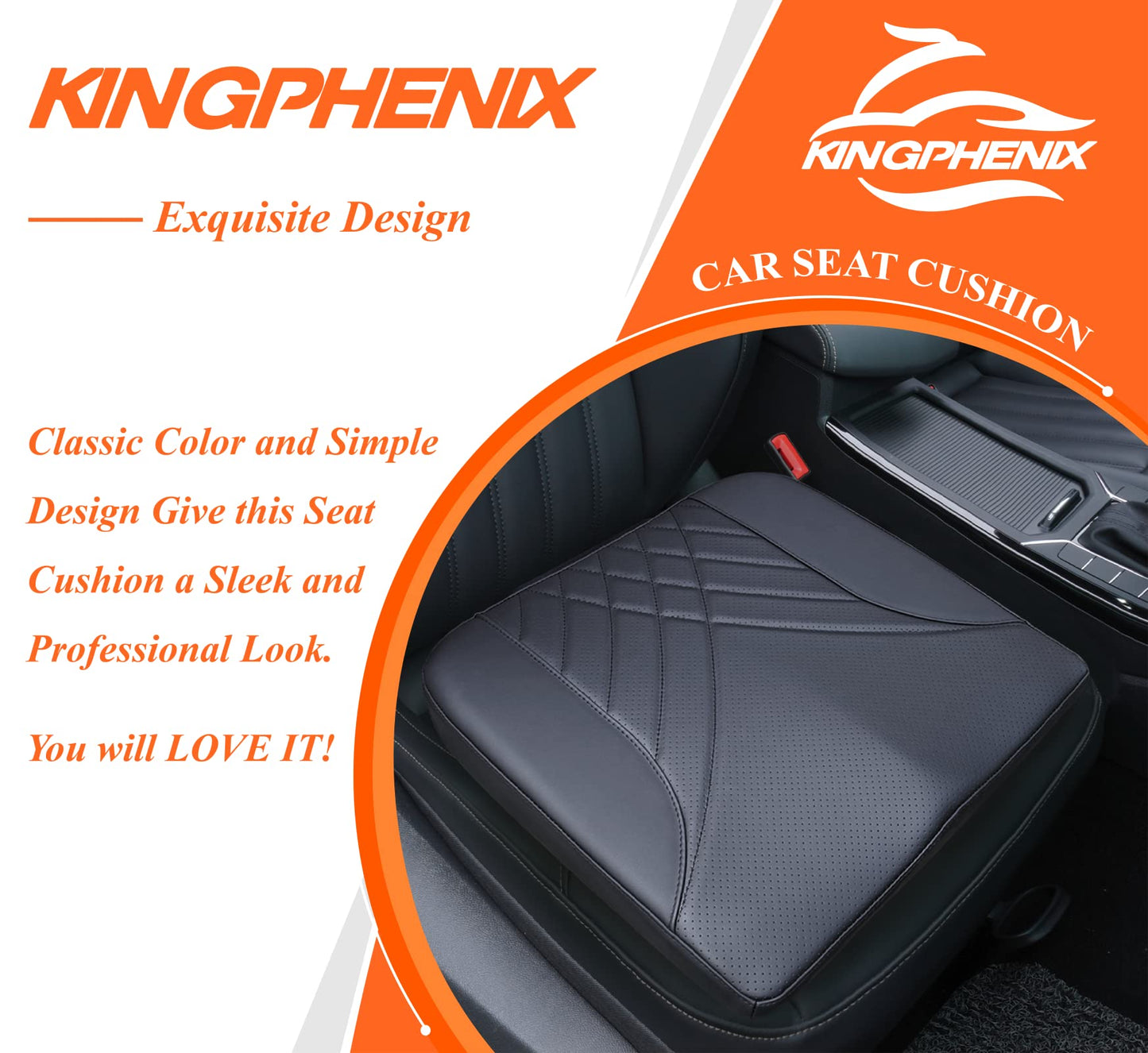 kingphenix Premium Car Seat Cushion, Memory Foam Driver Seat Cushion to Improve Driving View - Coccyx & Lower Back Pain Relief - Seat Cushion for Car, Truck, Office Chair - Black