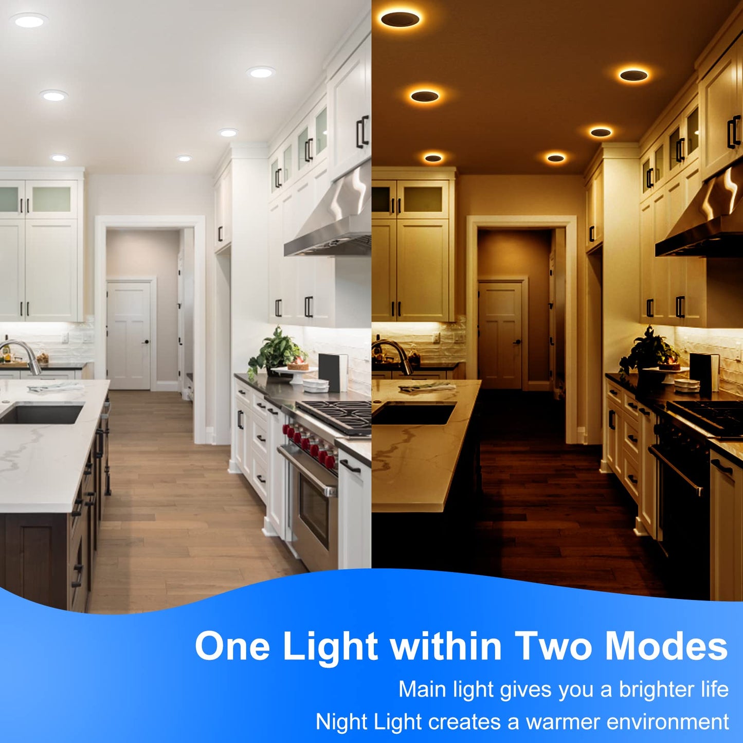 INCARLED 4Inch 5CCT LED Recessed Slim Pot Lights with Night Light, 2700K/3000K/3500K/4000K/5000K Dimmable IC Rated Recessed Lighting with Junction Box 6Pack 9W 750LM