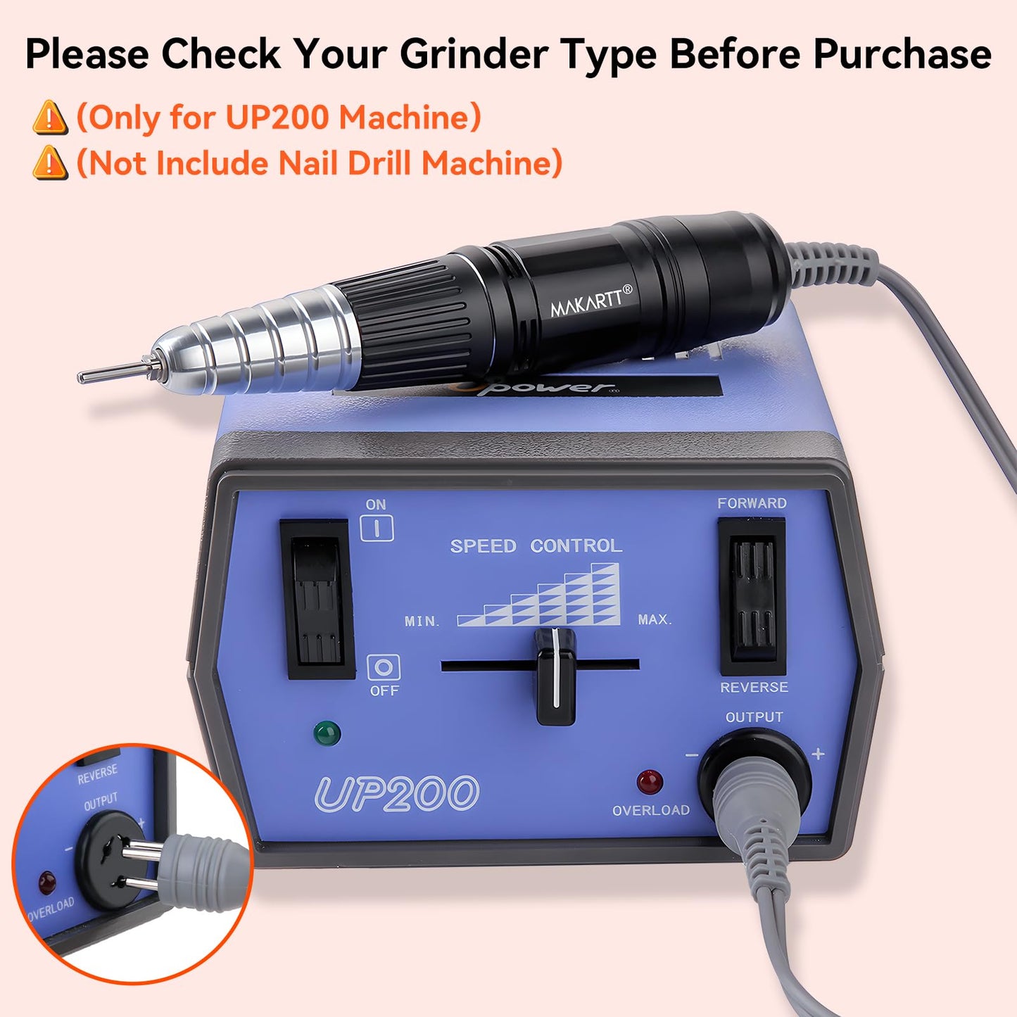 Makartt Nail Drill Handpiece for Up200 Machine:Professional Electric File Remove Gel Polish Poly Nail Gel Black