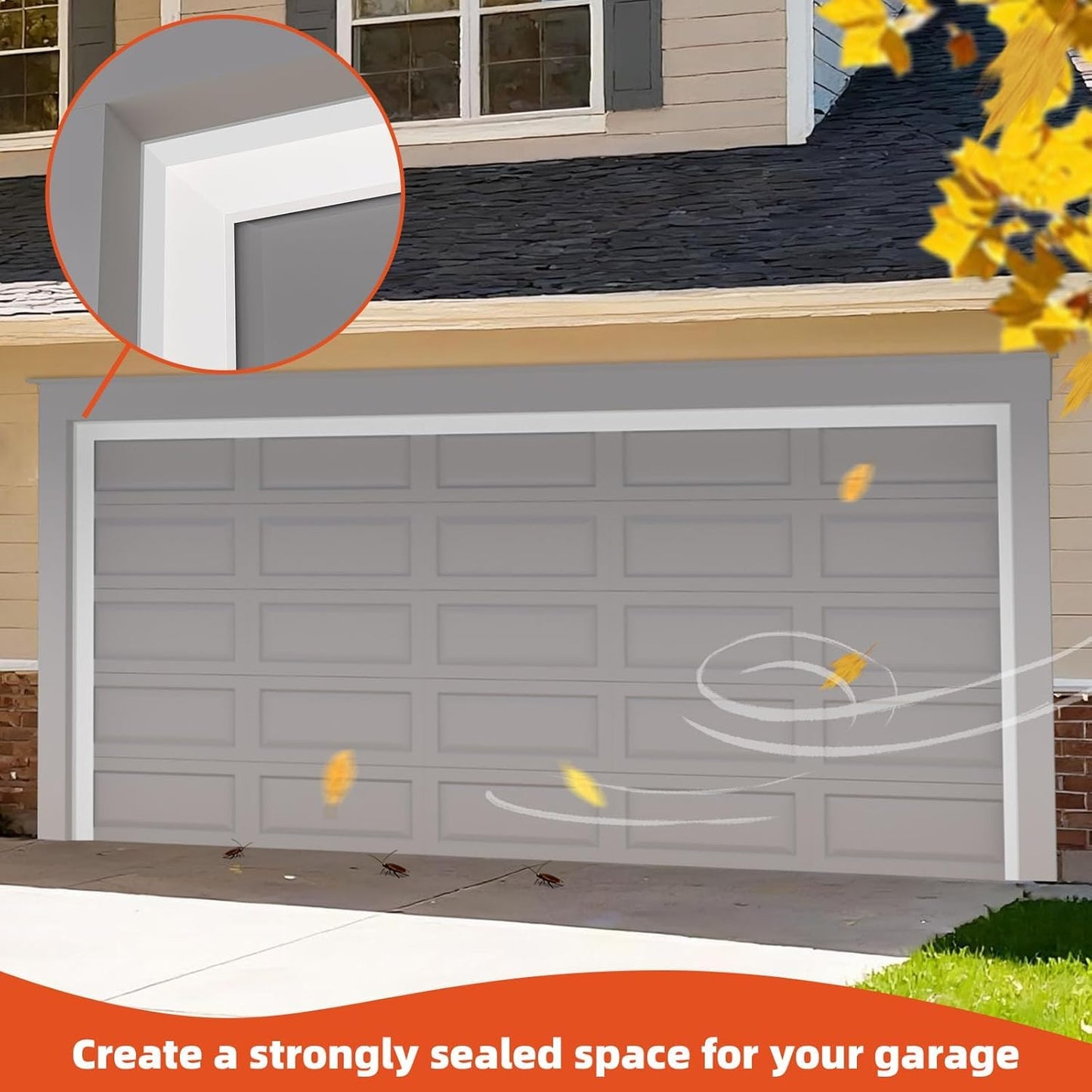 Apoctsddo Garage Door Seal Top and Sides, 34FT Garage Door Weather Stripping, Universal Weatherproofing Insulation Kit, Prevents Drafts, Easy Installation, Energy Saving Trim Seal