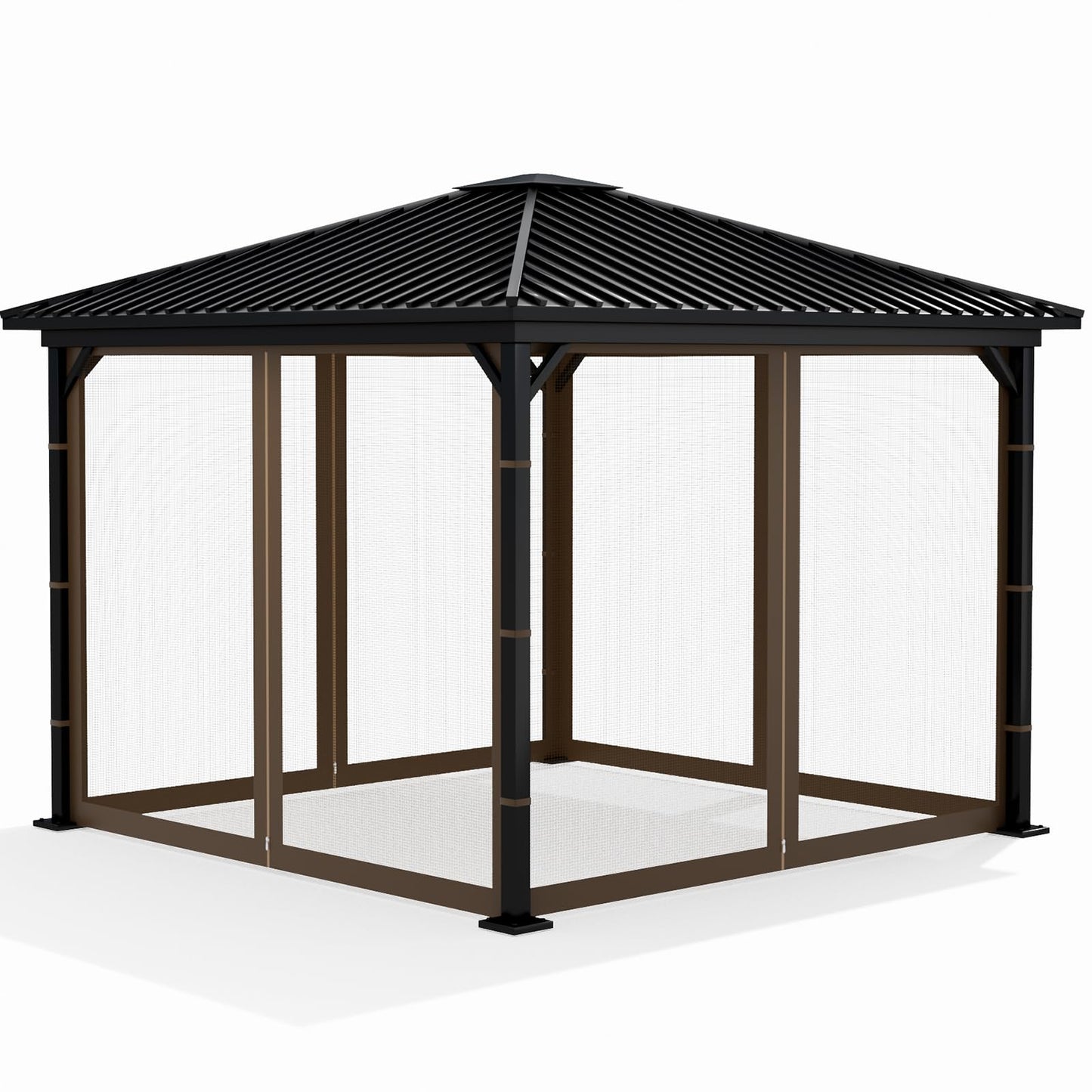 Mosquito Net Screen Walls for Outdoor Gazebo Canopy, 4-Panel with Zipper, Patio Tent Netting (Brown, 10 * 10 FT)