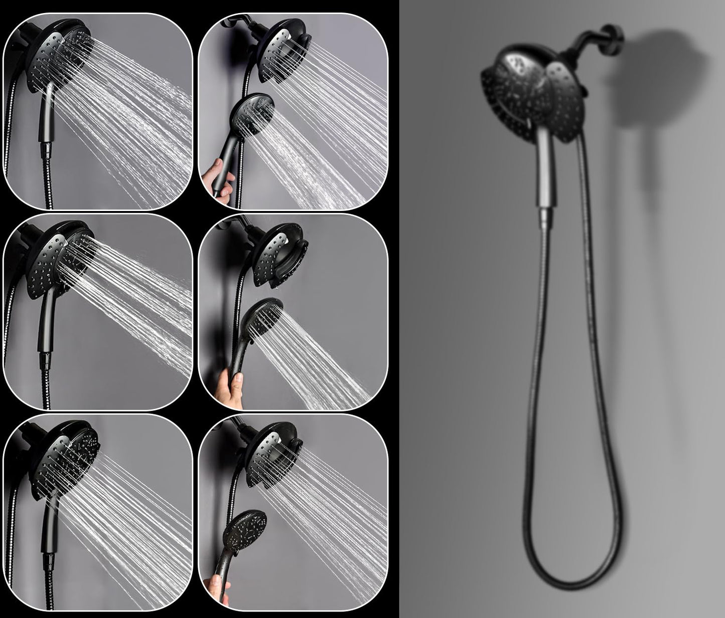 Shower Head, Shower Heads with Hand Held Spray, 2 in 1 High Pressure Shower Head & Rain Shower Head, 9 Spray Modes Anti-Leak Shower Head with Hose, Height/Angle Adjustable, cUPC Certification Approved
