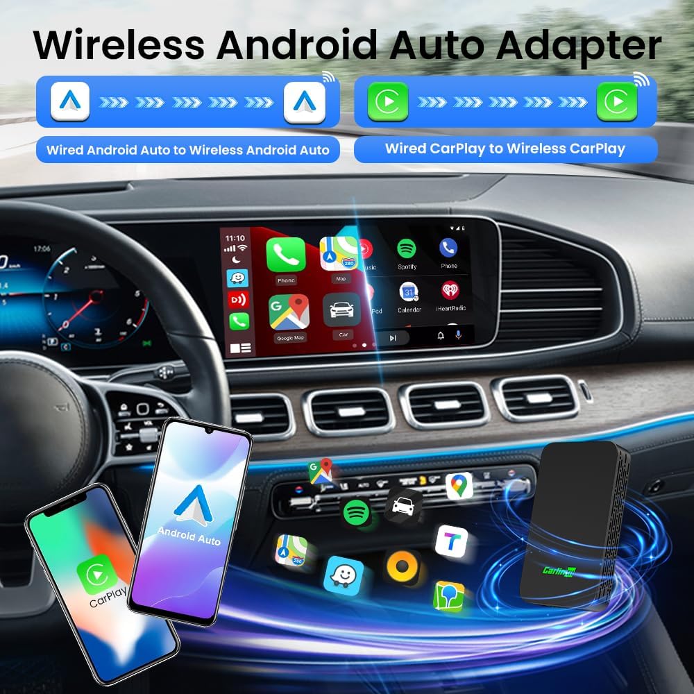CarlinKit 5.0 Wireless CarPlay Adapter for iPhone - Wired to Wireless CarPlay/Android Auto - Dual-Band WiFi, Low Latency, Online Update, Plug Play for OEM Wired C arPlay/Android Auto Cars.(2air)