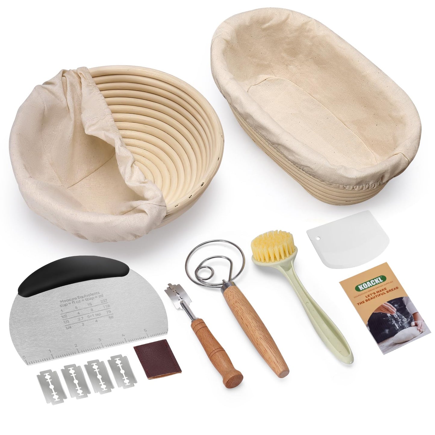 KOACKL Sourdough Bread Starter Kits Banneton Sourdough Bread Making Tools Kit, Banneton Proofing Basket Making Bread Basket Baking for Baking Dough with Rising Pattern (Round and Oval)
