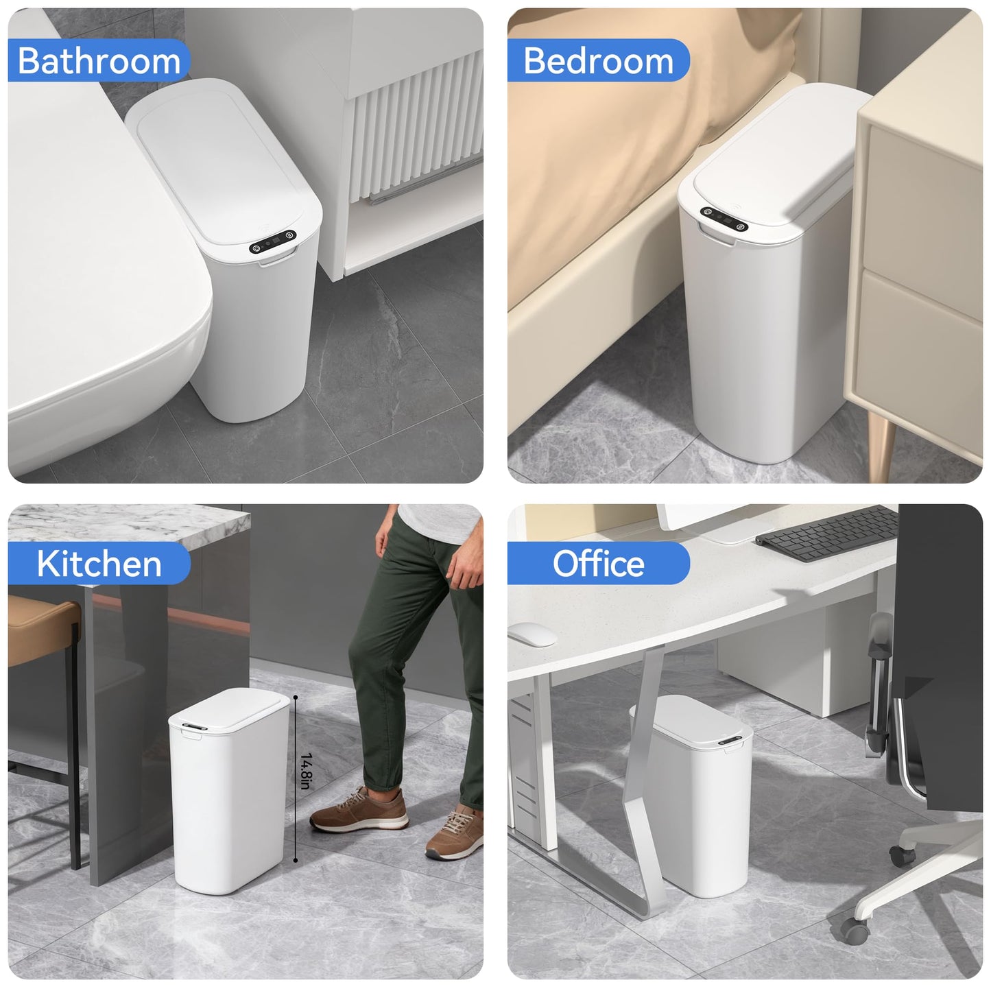 FRESHLIX 5 Gallon Motion Sensor Bathroom Automatic Trash Can with Lid (5 Gallon White)
