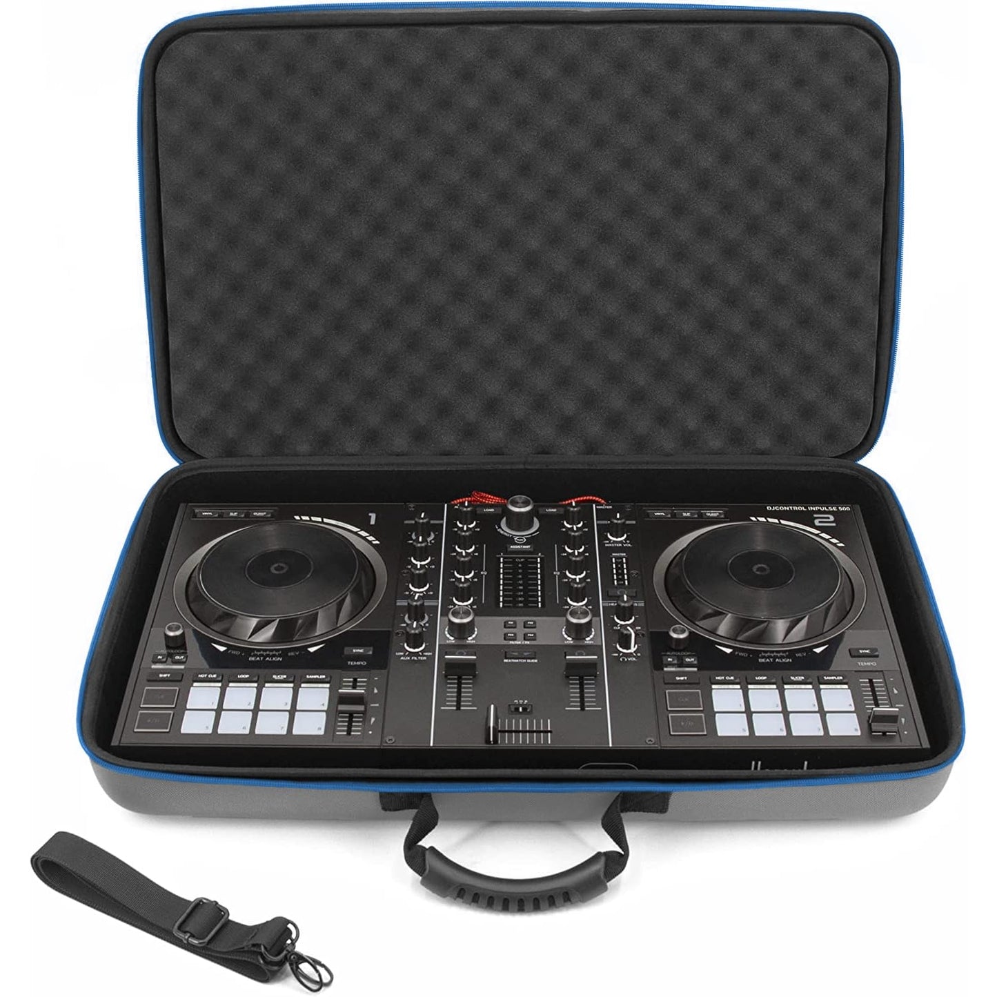 CASEMATIX DJ Controller Travel Case Compatible with Hercules Inpulse 500 - Hard Shell DJ Mixer Carrying Case with Strap, Grey, 24" x 15" x 3.5", Compatible,Travel,Built-in