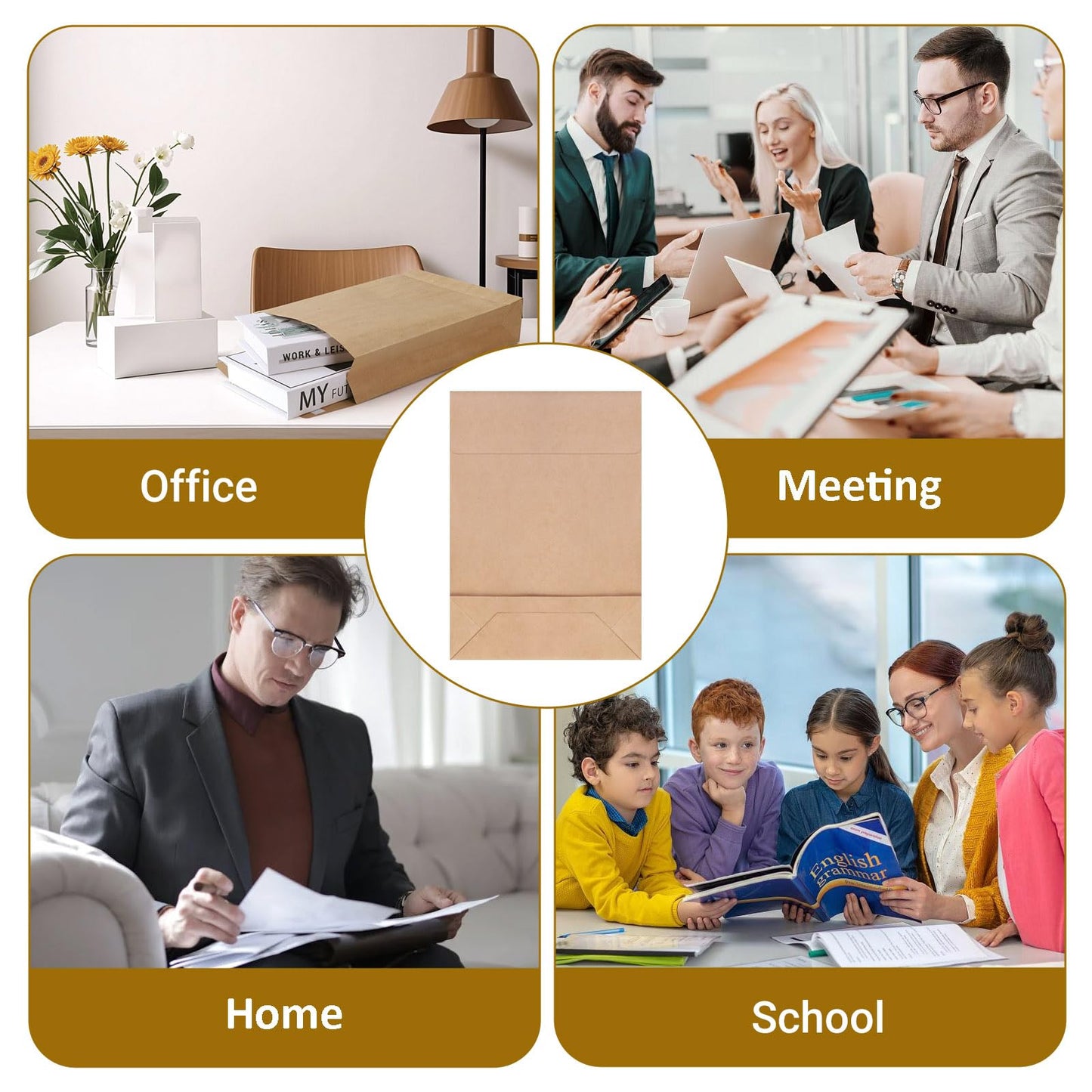 zmybcpack 25 Pack 10" x 15" Self Seal Expandable Catalog Envelopes, Large Kraft Document Envelopes for Documents, Magazines, Photos