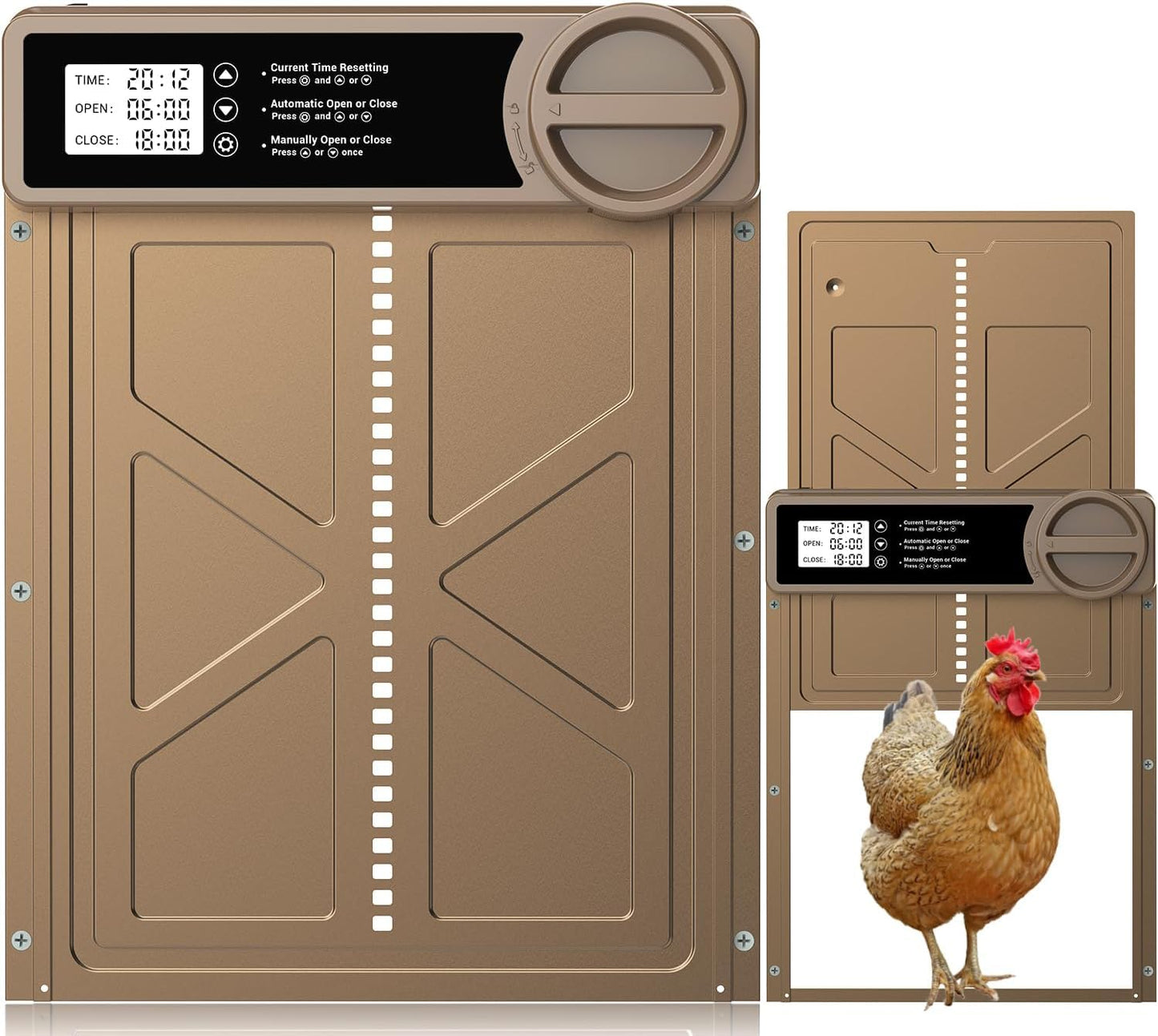 Automatic Chicken Coop Door - Large with Manual & Timer Mode, Automatic Chicken Door | Aluminum Alloy | Anti-Pinch | Large Programmable LCD Screen, Chicken Coop Door with Low Battery Warning