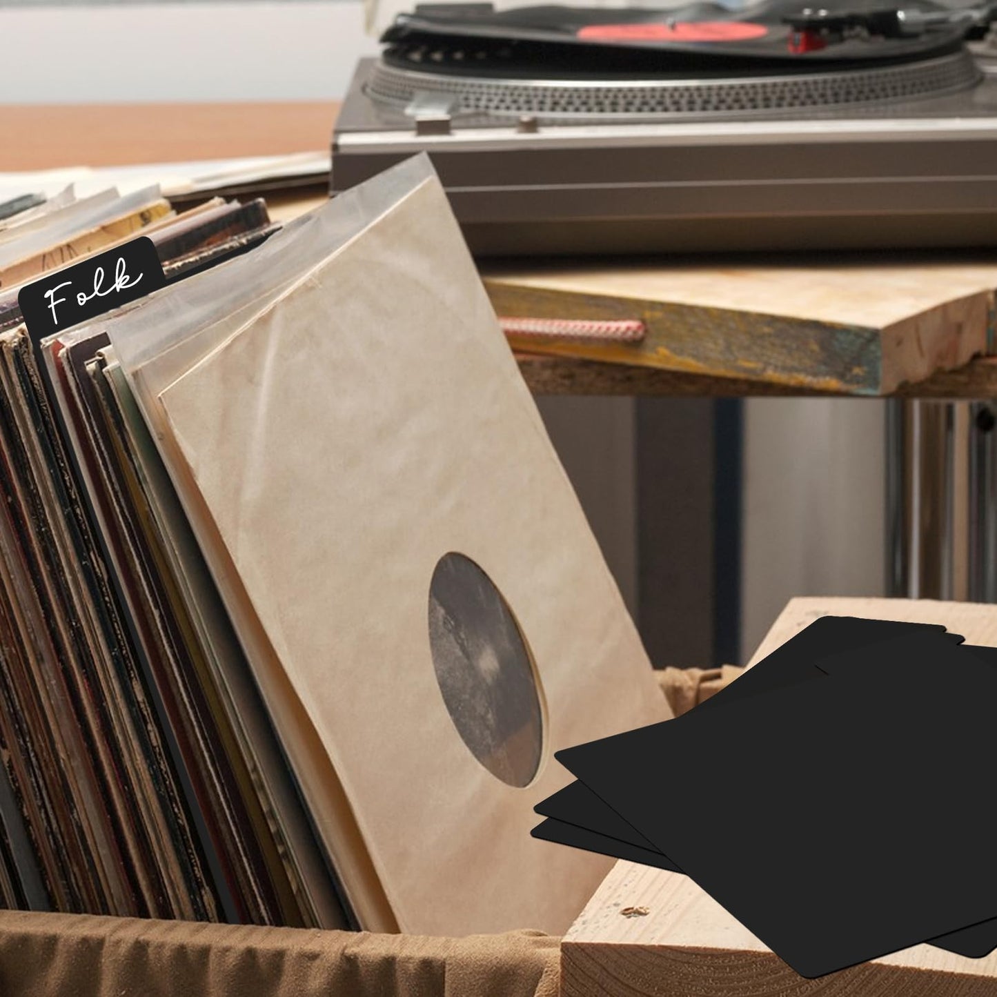 20 Pcs Vinyl Record Dividers, 31.5x34cm Plastic Record Divider with Tabs, Reusable LP Organizers DIY Blank Album Vinyl Separators for 33 RPM LP Organization (Black)
