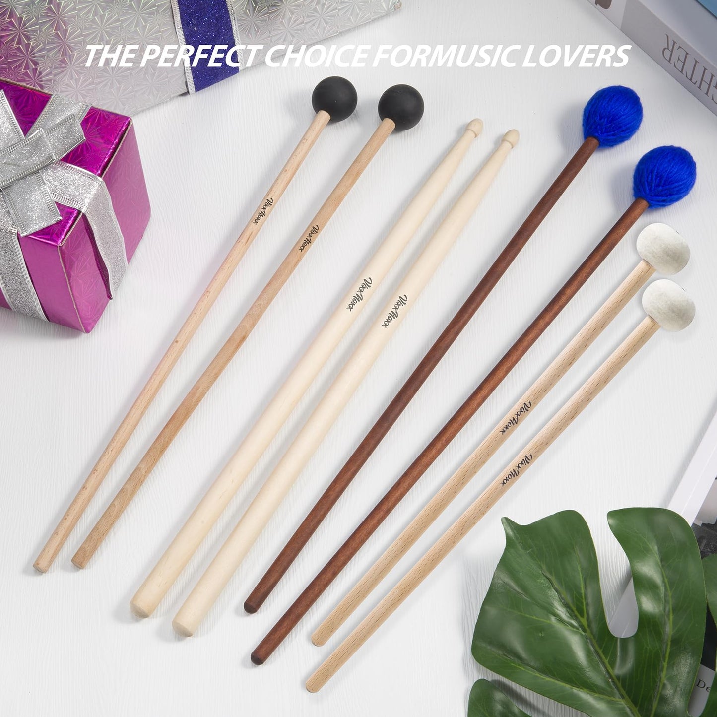 VixxNoxx Drum Mallets Kit – 4 Pairs (Felt, Rubber, Marimba, 5A) Drumsticks with Bag, Percussion Instrument Beginner Accessories for Steel Drum, Bass Drum, Cymbals, Glockenspiel, Xylophone Mallet