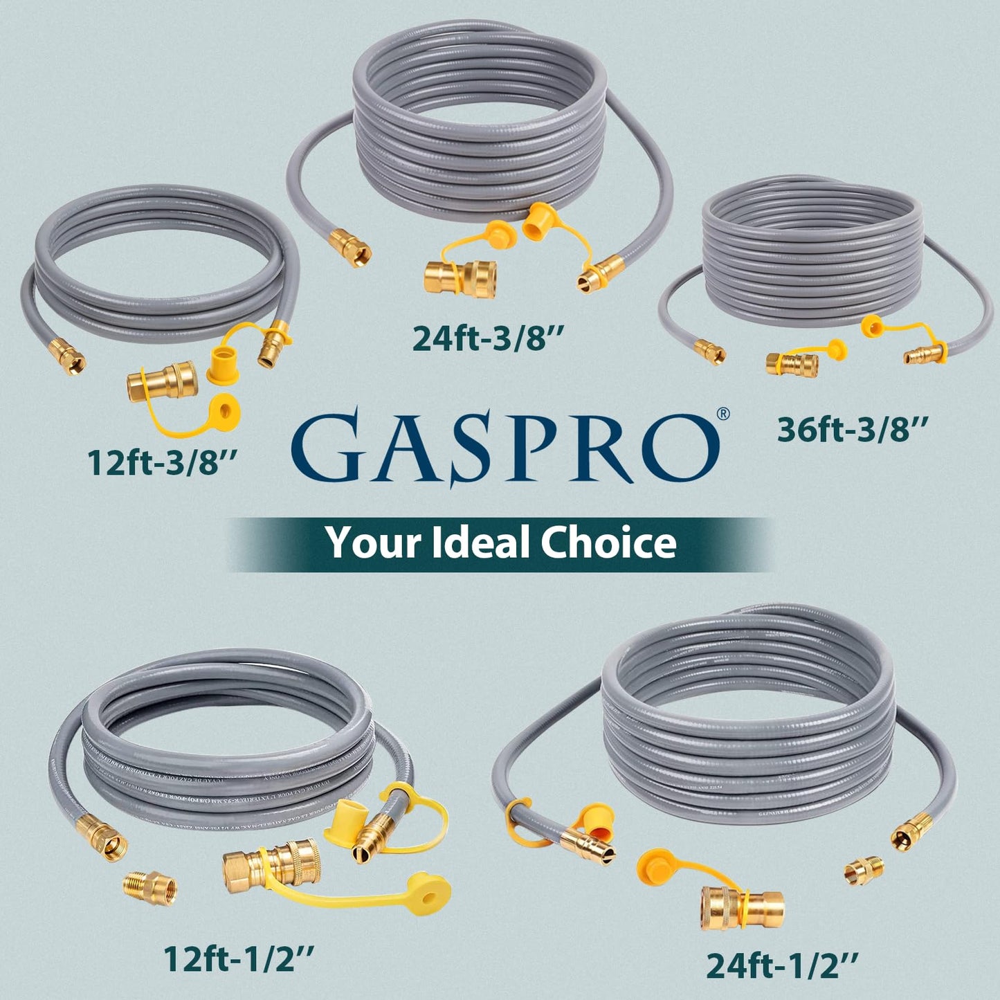 GASPRO 36FT 3/8" ID Natural Gas Hose, Low Pressure LPG Hose with Quick Connect, for Weber, Char-Broil, Pizza Oven, Patio Heater and More