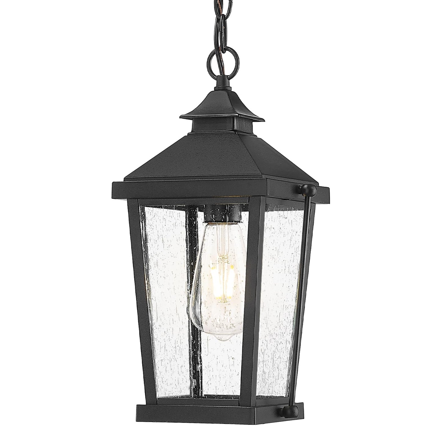 zeyu 14 Inch Outdoor Hanging Light, Exterior Hanging Porch Light for Patio Backyard, Die-Cast Aluminum with Seeded Glass, Black Finish, ZW105H BK