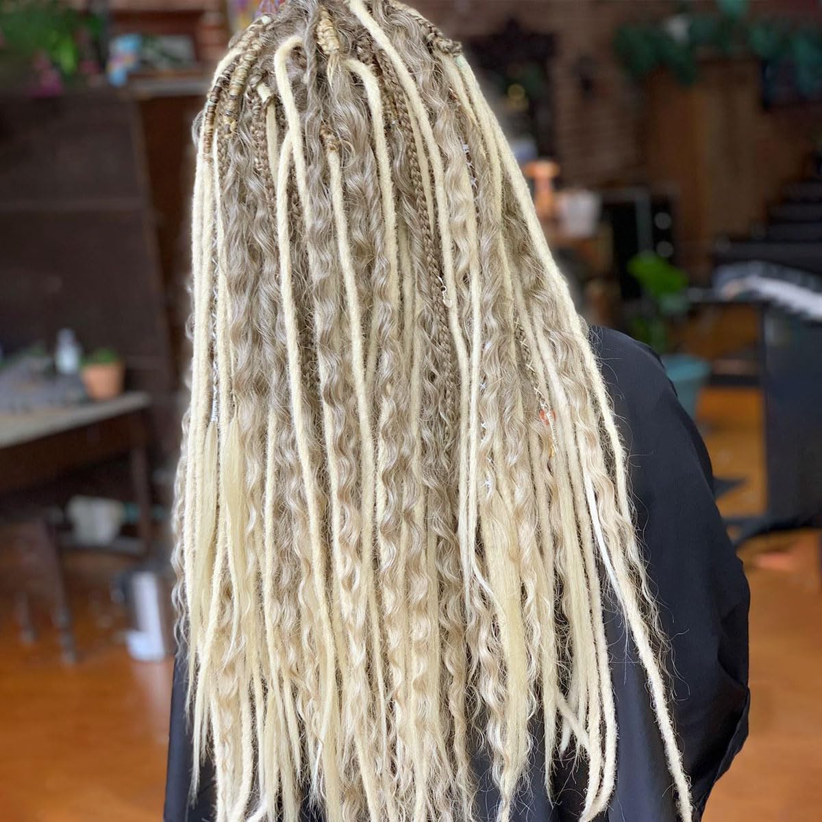 Lounoke 24 Inch 30 Strands SE Dreadlock Extensions Sets?3 In 1 Mixed Synthetic Dreads Extensions, 613 Blonde Straight&Curly&Boho Handmade Dreads Hippie Style Dreadlocks for Woman …