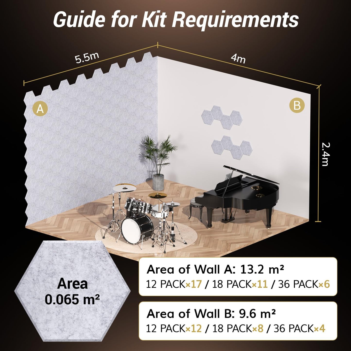 TONOR 18 Pack Sound Proof Panels with Self-adhesive, High Density Hexagon Acoustic Wall Panels, Soundproofing Panels for Recording, Podcasting, Home Office, Streaming, 12"x 10"x 0.4", White