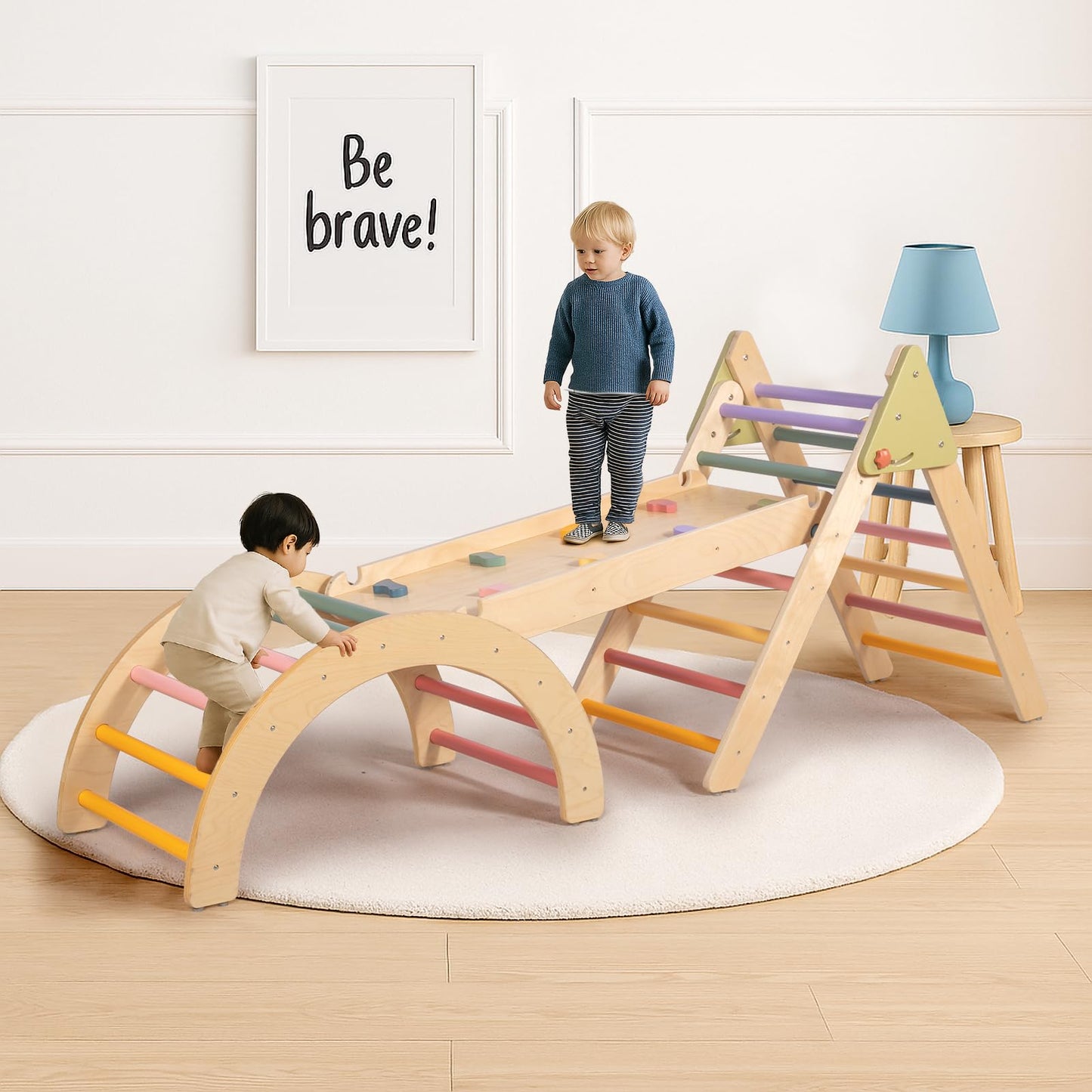 aiwo 7-in-1 Pikler Triangle Set Toddler Climbing Toys Indoor, Montessori Baby Climbing Set for Toddlers 1-3 Jungle Gym