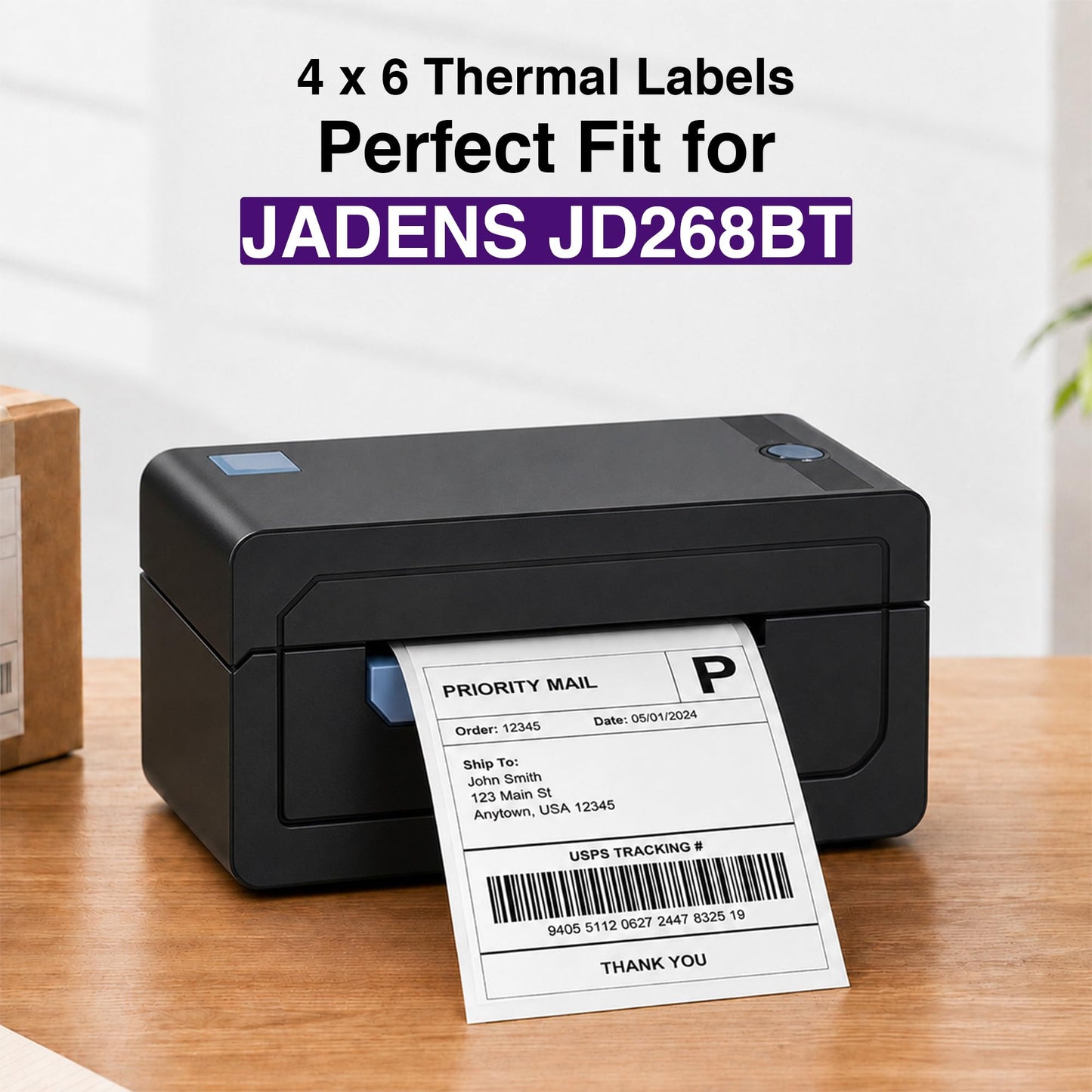 4” x 6” Thermal Shipping Labels – 500 Labels per Stack – Direct Compatible with Jadens Label Printer JD268BT and Other Jadens Models (2 Stacks)