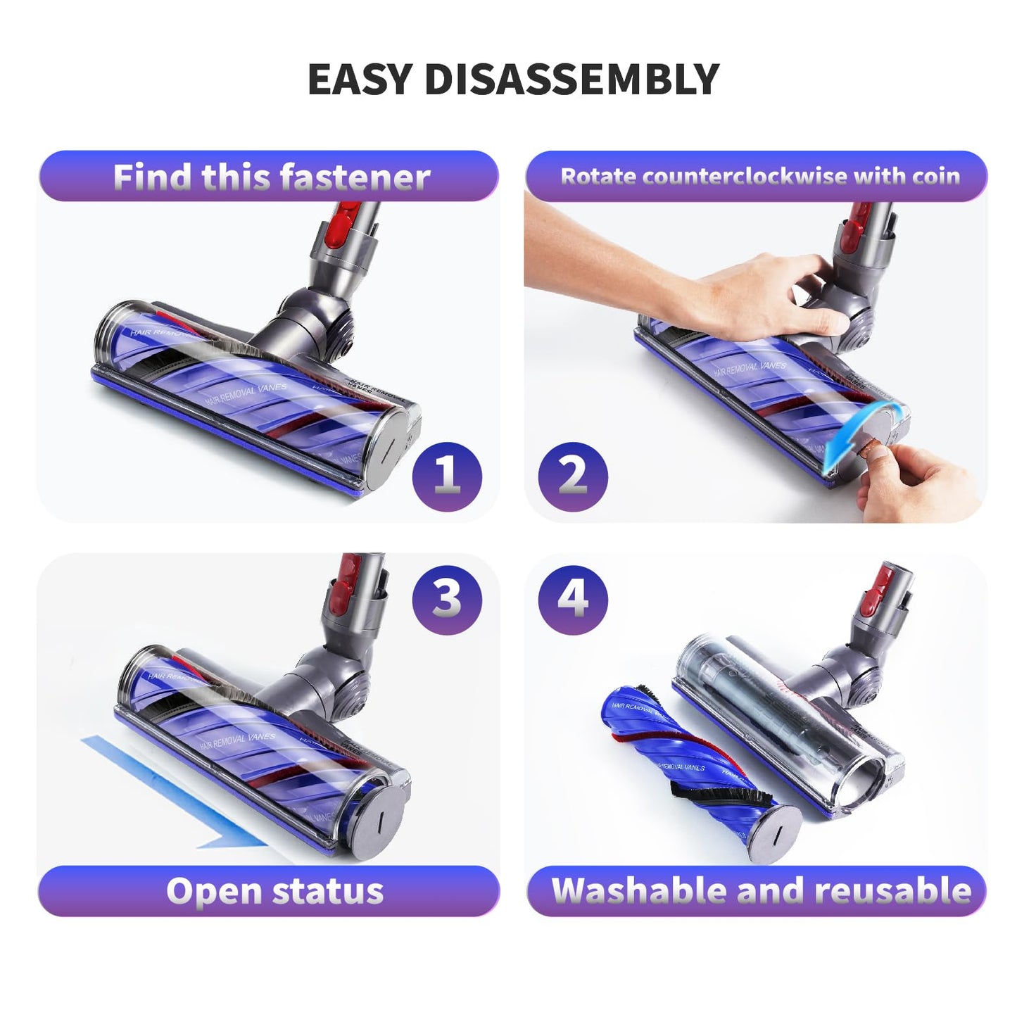 Upgrade Anti-Tangle Vacuum Head Replacement for Dyson V7, V8, Cyclone V10, V11, V15 Cordless Vacuum Cleaner, Motorhead Cleaner Brush Head for Hard Floors, Carpets, Rugs