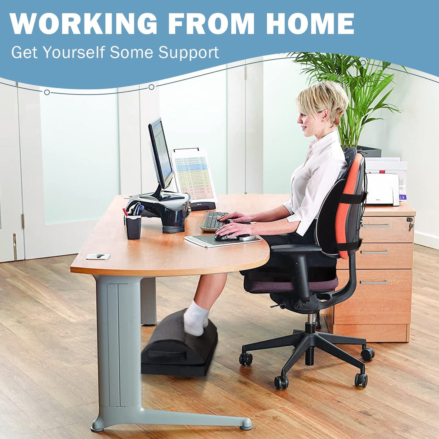 Foot Rest for Under Desk at Work, Adjustable Footrest for Office Chair & Gaming Chair,Ergonomic Footrest Pillow Desk Foot Stool with Washable Cover for Home, Airplane, Travel (Black)