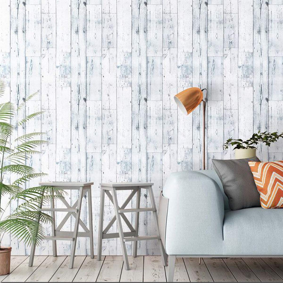 FlockenHome 17.7"x 472" Peel and Stick Wallpaper Self-Adhesive Shiplap Light Grey/White Distressed Wood Plank Removable repasted Decorative