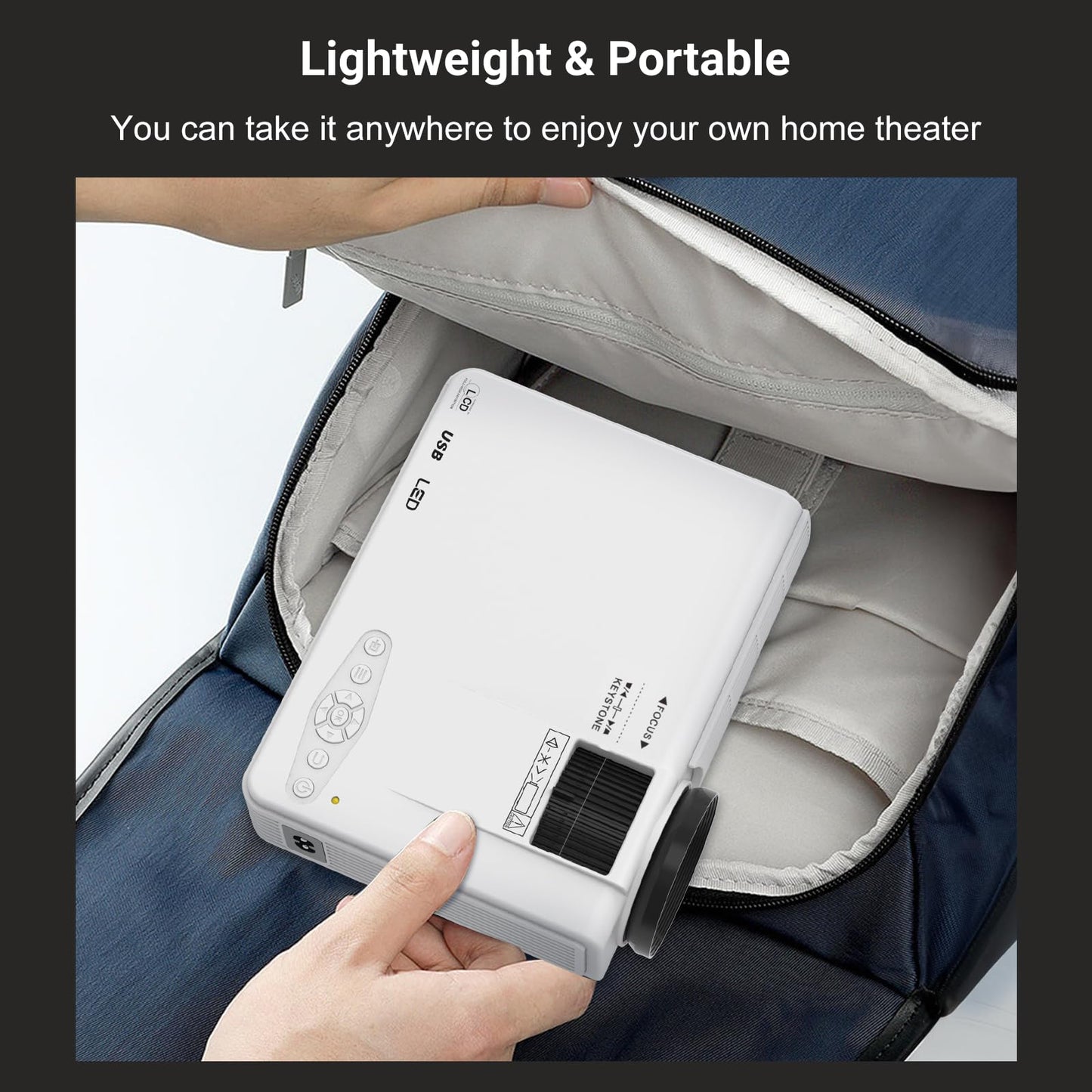 【Projector Screen Included】 1080P Mini Projector with Two-Way Bluetooth, 50% Zoom, Portable Outdoor Movie Projecteur, Compatible with TV Stick, Video Games, HDMI, USB, Smartphone