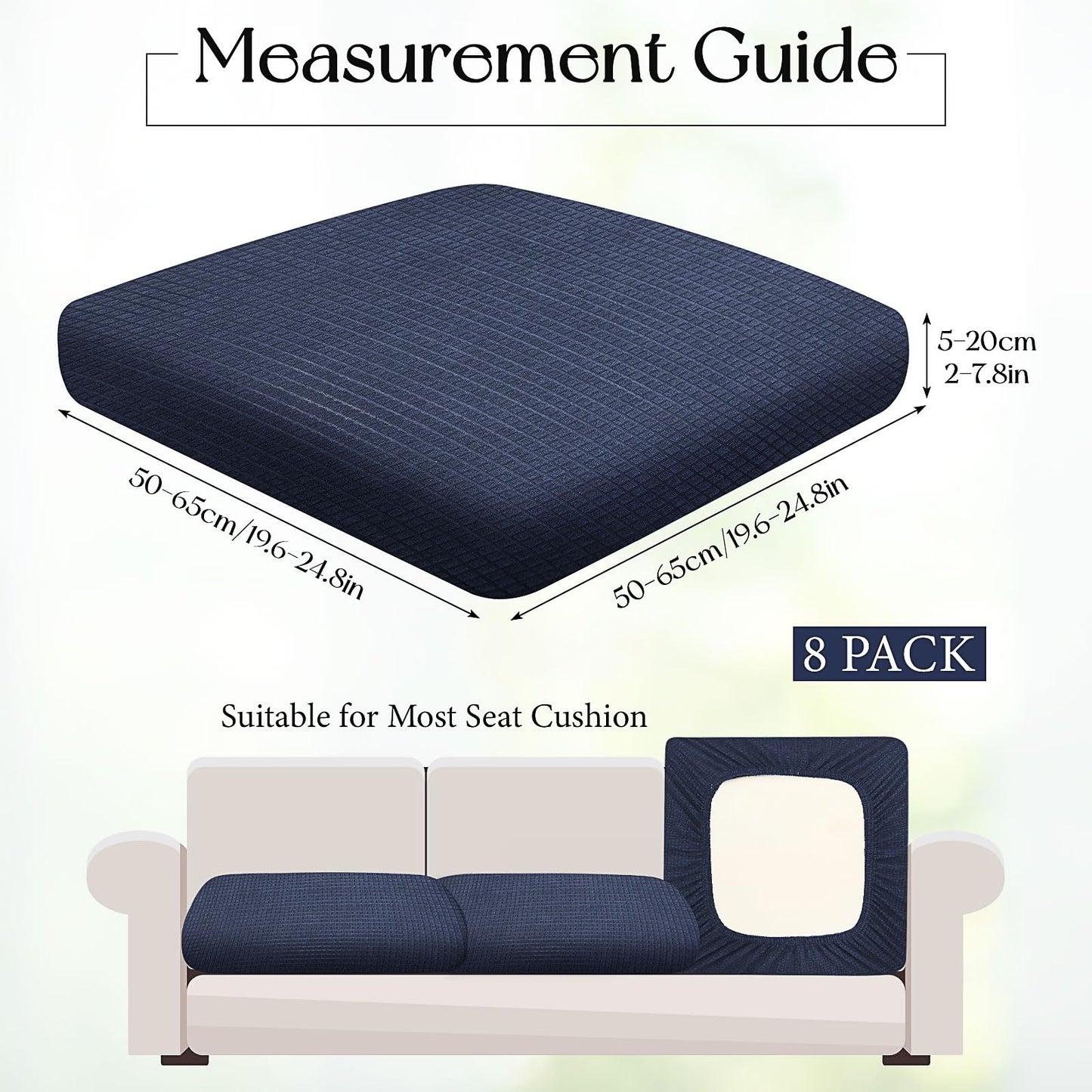 8 Pcs Stretch Patio Cushion Covers Waterproof Outdoor Cushion Covers Replacement,Outdoor Sofa Cover Patio Slipcovers,Indoor Washable Furniture Protector(Navy,Cover Only)