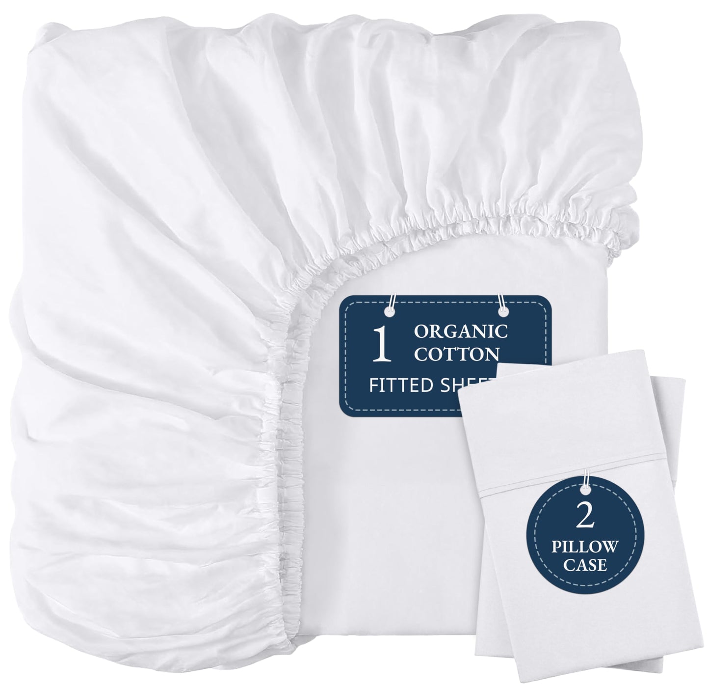 Lane Linen Queen Fitted Sheet, 100% Organic Cotton, Percale Weave, Soft and Breathable Bedding for Queen Bed, Includes 1 Bottom Sheet and 2 Pillowcases, 15" Deep Pocket Sheets - White