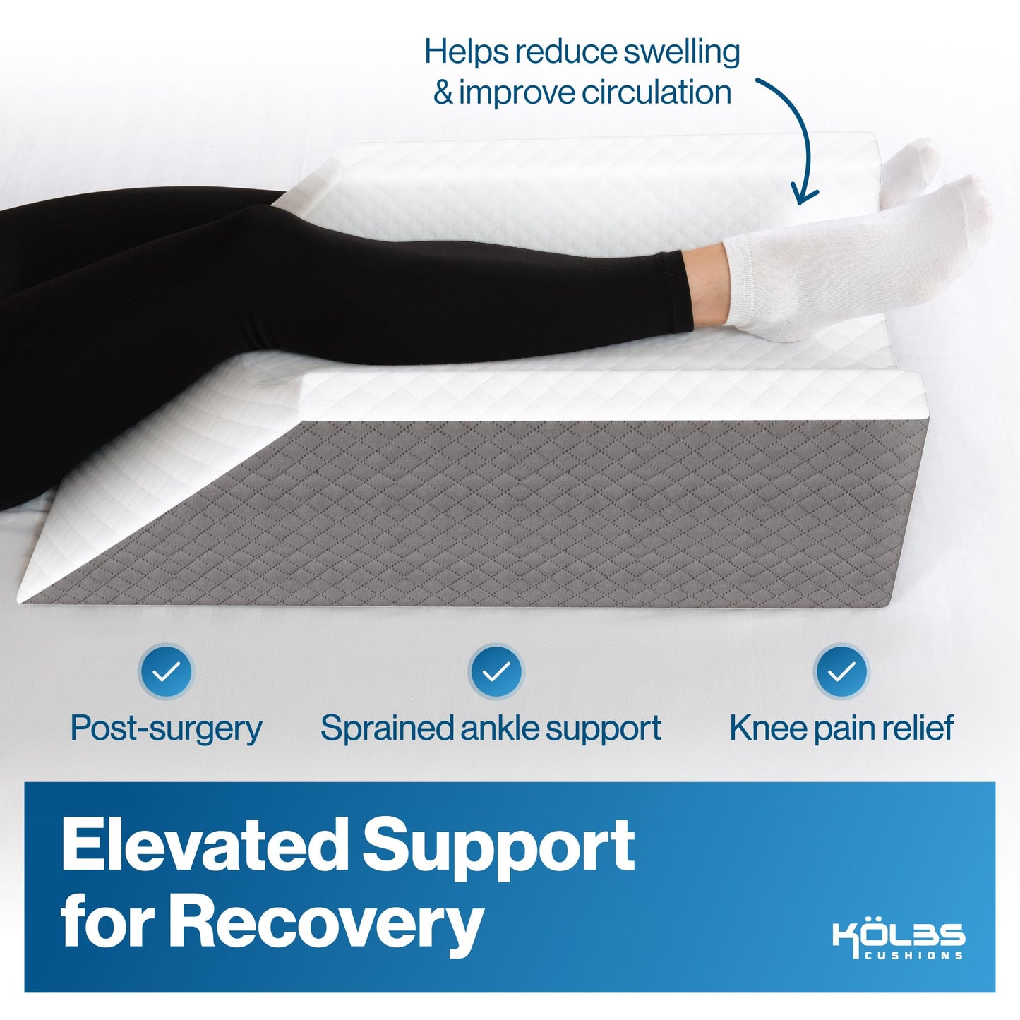 Kӧlbs Single Leg Elevation Pillow | Post Surgery Leg Pillow | Stylish Chic Jacquard Cover | Wedge Pillow for Sleeping | Ankle Knee and Leg Support Pillow for Injury After Surgery