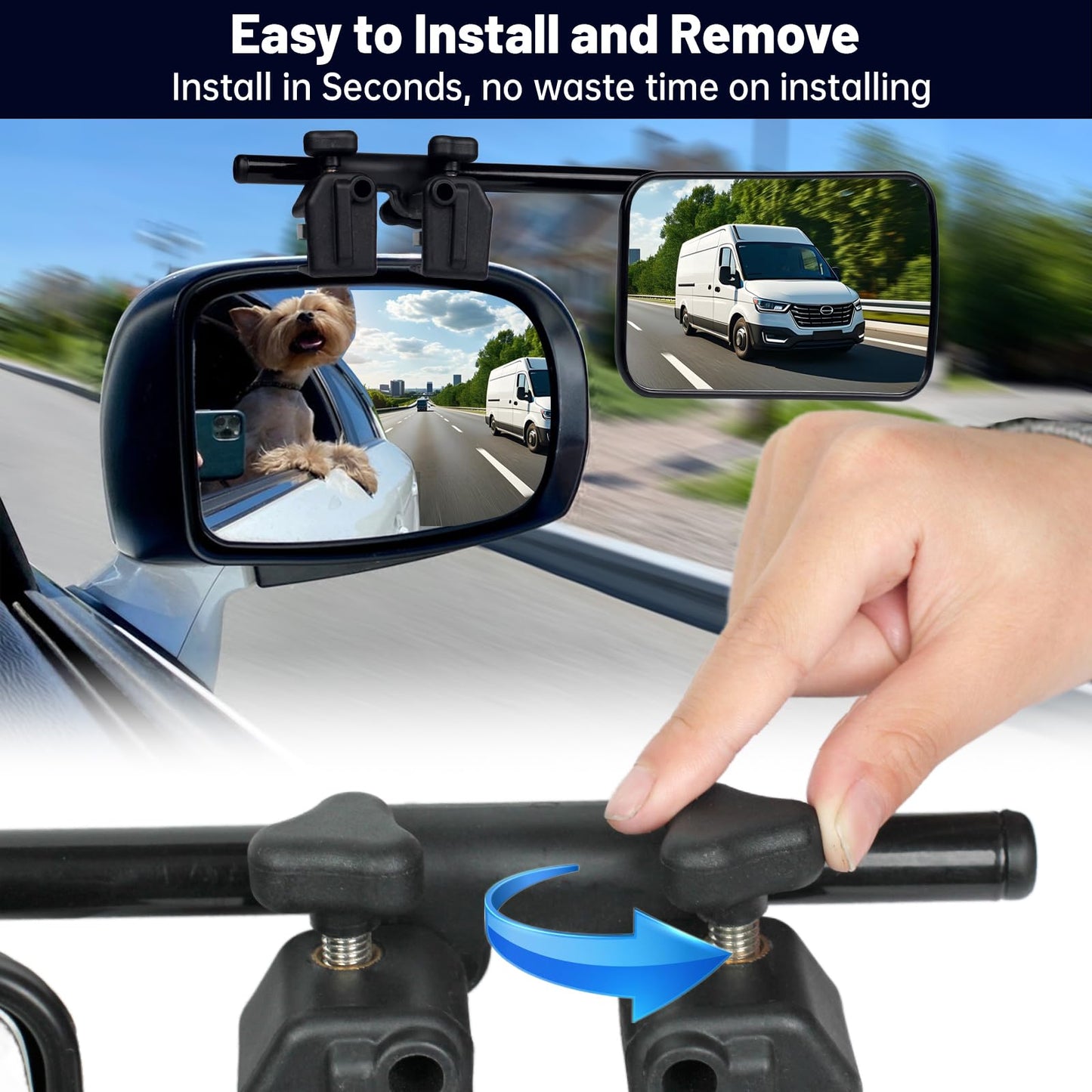 Universal Towing Mirrors, 2 Pack Universal Clip-on Side Mirror Extenders 360 Degree Rotation Adjustable Mirror Adjustable Side Mirror Extension for Towing,Suitable for Most SUV,Trailer,Jeep,RV,Truck 