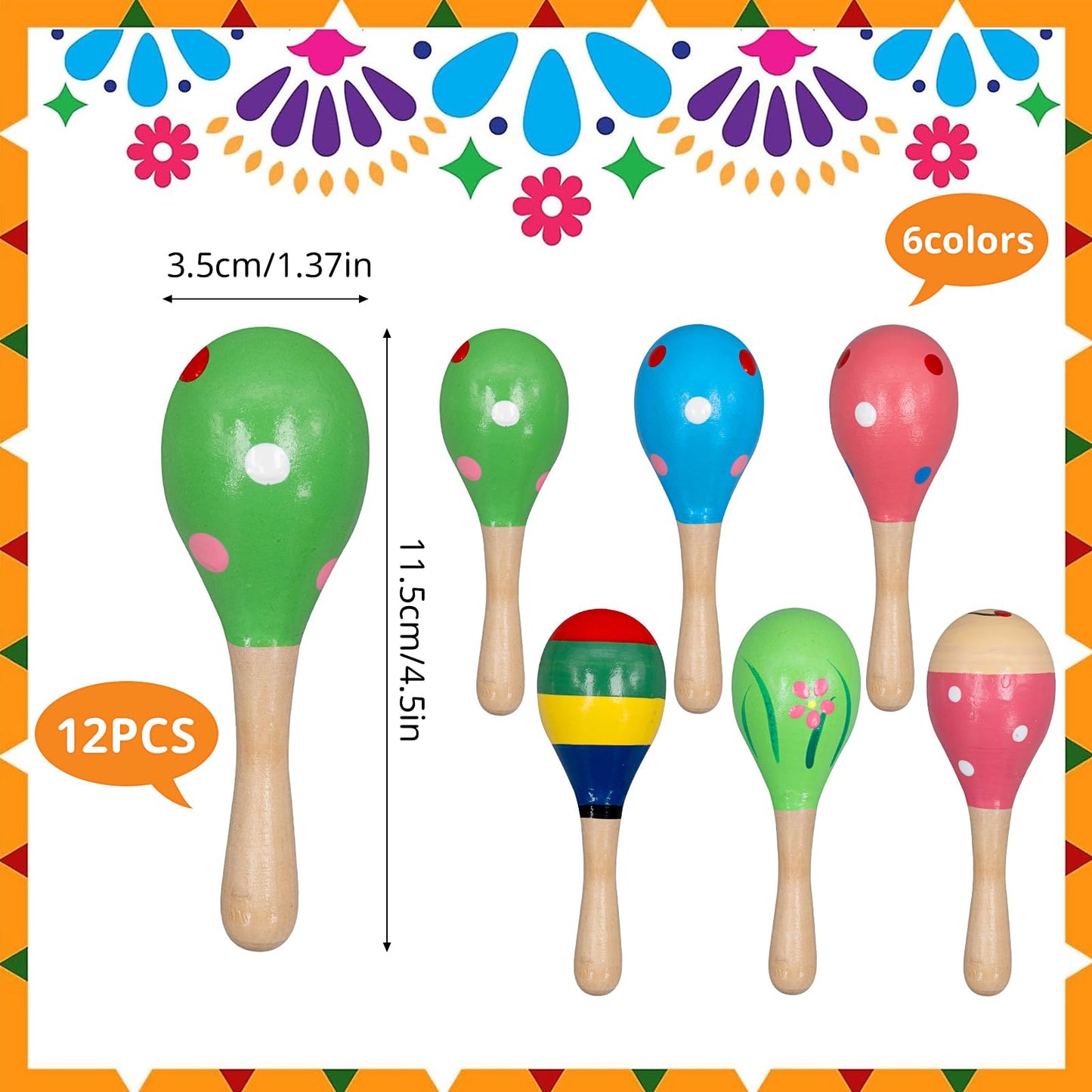 24Pcs Wooden Maracas Includes Mini Sombrero Top Hat Bulk Mexican Fiesta Party Decorations for Kids Halloween Carnivals