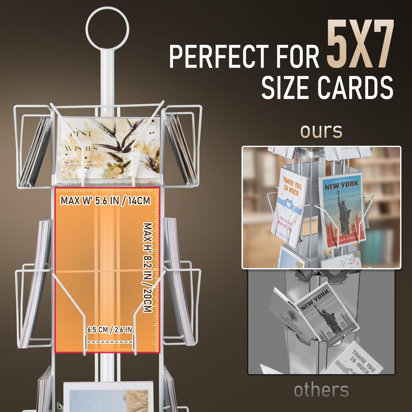 Greeting Card Display Stand Rotating Rack Holder, for Postcard Sticker Retail, Metal White