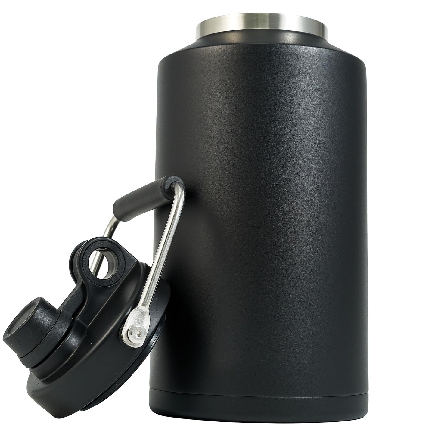 Insulated Jug with Handle, 1 Gallon, 128oz Stainless Steel, Large Double Vacuum Water Bottle for Hot & Cold Drinks, Wide Mouth, Sweat Proof, Great for Travel, Hiking & Camping, Black