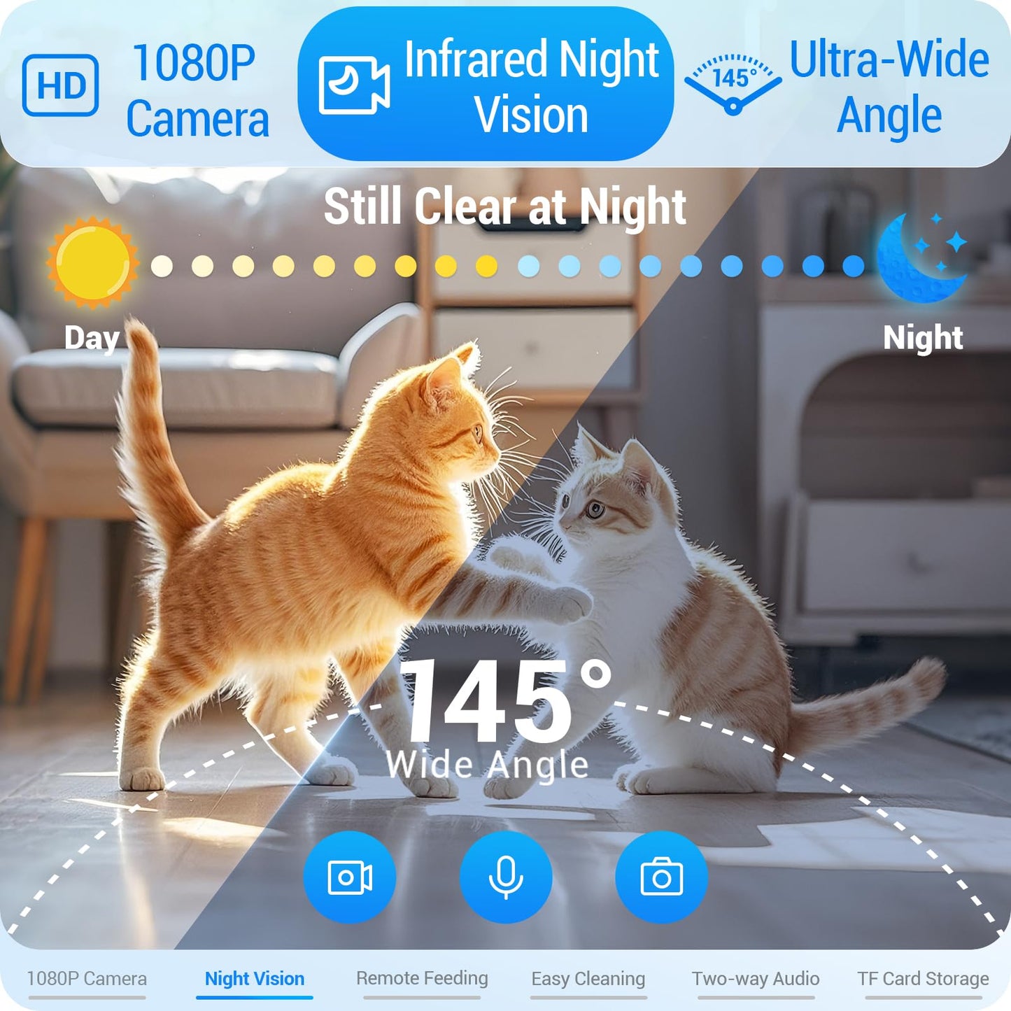 Frienhund Automatic Cat Feeder with 1080P Camera: 5G WiFi Automatic Dog Feeder with Night Vision,Cat Food Dispenser with 7L Large Food Storage Container for Pet,Detachable for Easy Clean -(ACF100W-B)