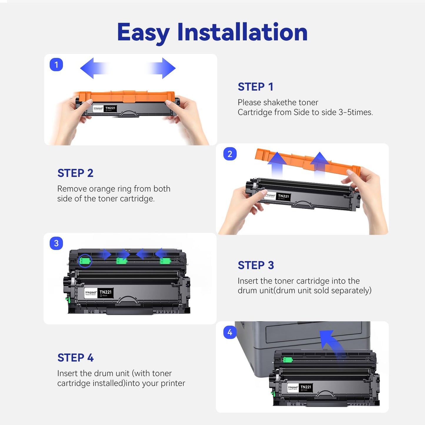 iNKPAD Compatible TN221 TN225 Toner Cartridge High Yield Replacement for Brother TN 221 TN 225 Compatible with HL-3170CDW MFC-9130CW HL-3180CDW HL-3140CW (1 Black, 1 Cyan, 1 Magenta, 1 Yellow, 4 Pack)