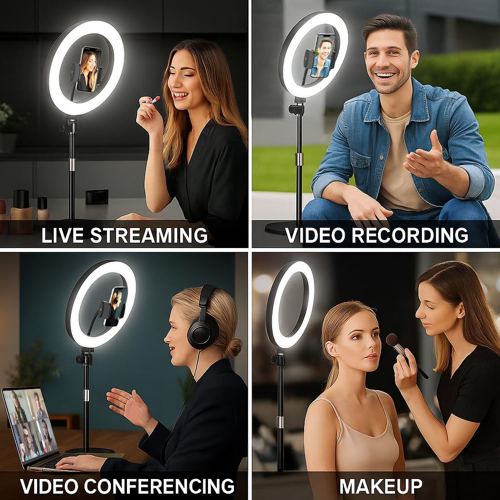 Upgrade 10.5" Ring Light with Tripod Stand and Phone Holder, Evershop Selfie Ringlight with CRI 95+ for YouTube, Zoom, Streaming, Makeup, Video Recording, Halo Desk Lamp for Laptop Computer Webcam
