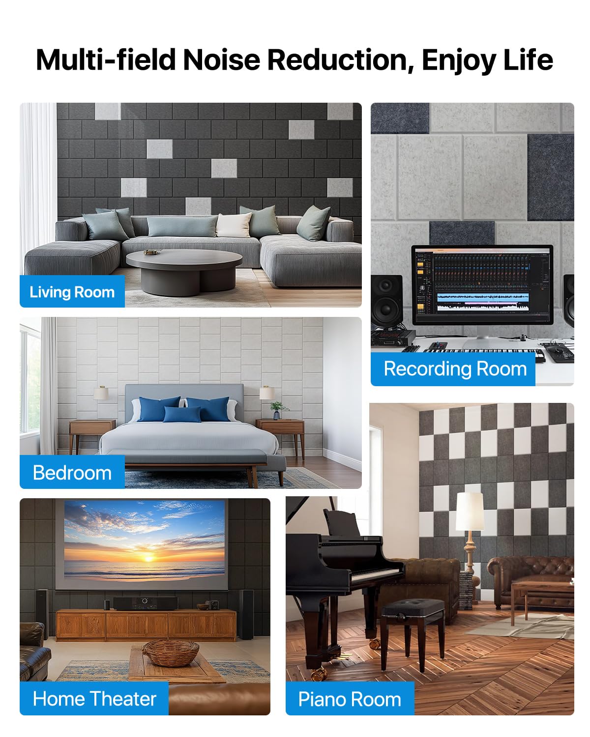 Soundsbay Acoustic Panels, 12 Pack Sound Proof Panels High Density Self-Adhesive Soundproofing Panels 16"×1"×0.4" Acoustic Wall Panels for Ceiling, Recording Studios, Home Offices, Black