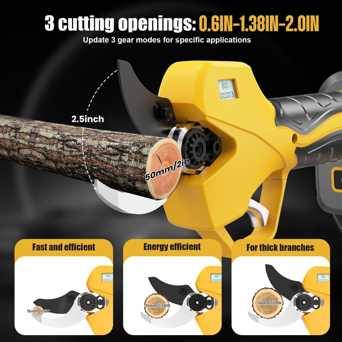 2-in-1 Cordless Electric Pruning Shears with 8FT Pole, Max Cutting Diameter 2 Inch, 21V 2 * 2Ah Battery Pruning Shears with LCD Display, 1000W Brushless Pole Pruner Garden for Tree, Branch Trimming