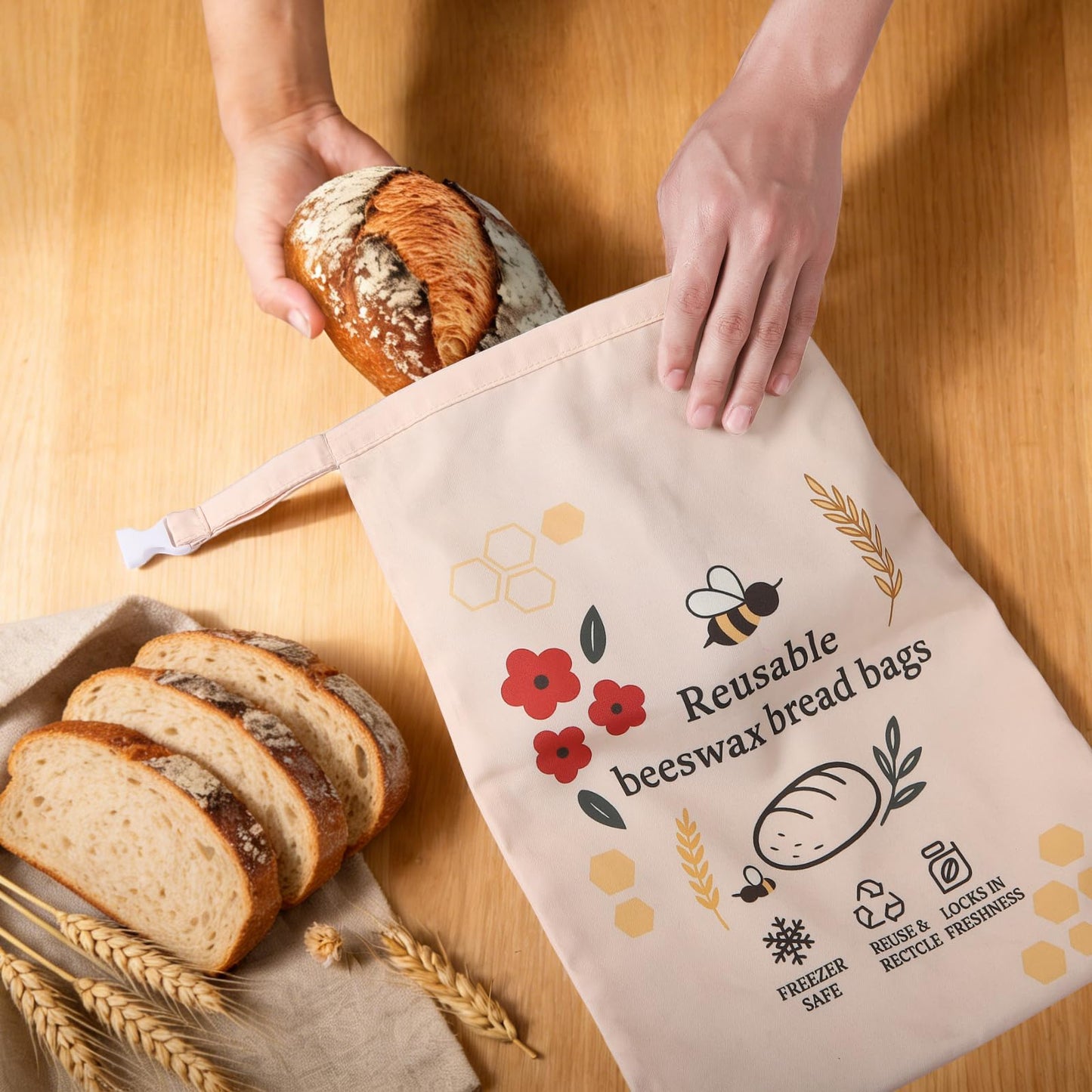 2 Pack XL Reusable Beeswax Bread Bags for Homemade Bread, Sourdough Bread Baking Supplies, Sourdough Bread Bags for Bread Storage Keep Sourdough Fresh, Freezer-Safe, Eco-Friendly