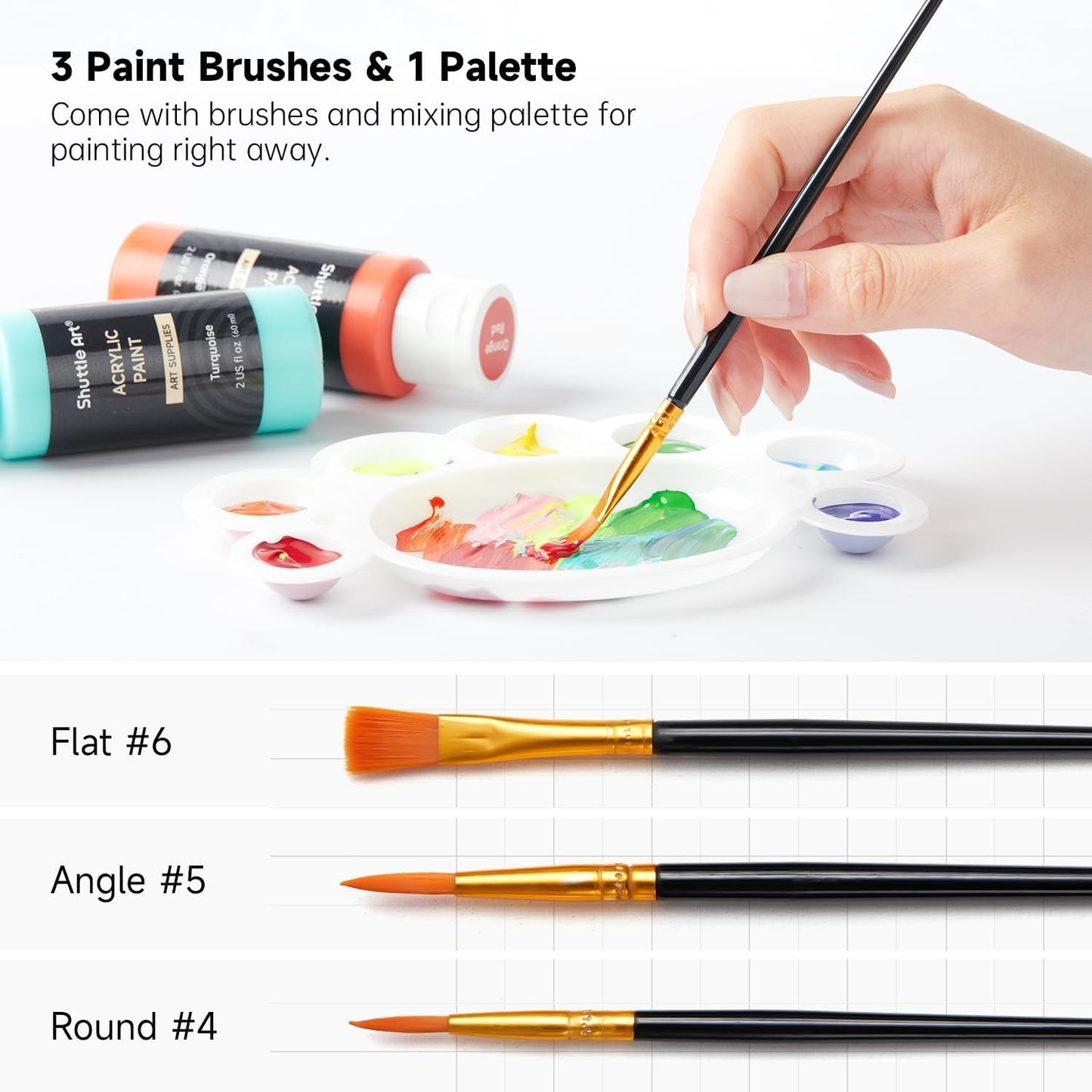 Shuttle Art Acrylic Paint, 25 Colors Acrylic Paint Set, 2oz/60ml Bottles, Rich Pigmented, Waterproof, Premium Acrylic Paints for Artists, Beginners and Kids on Canvas Rocks Wood Ceramic Fabric