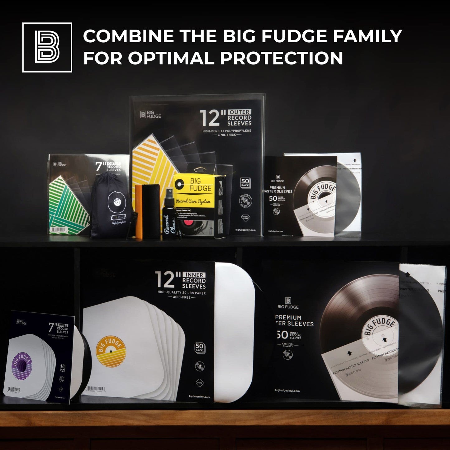 BIG FUDGE Vinyl Record Inner Sleeves - 12 inch x 50 Pcs - Heavyweight & Acid-Free Paper Album Covers - Anti Static Protective Sleeve for Your LP & Single Records
