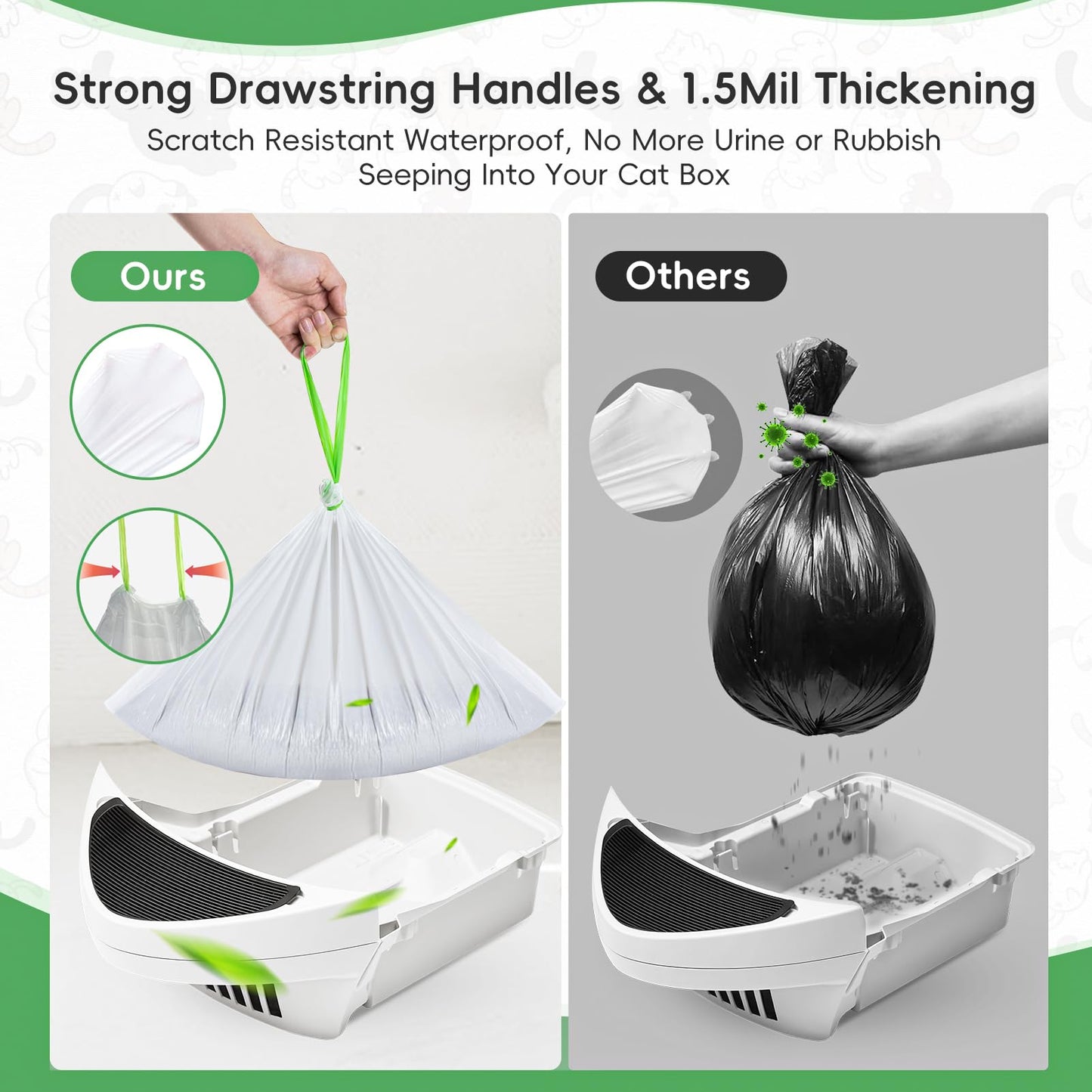 Dranbol Litter Box Liners, 120 Count Jumbo Cat Litter Bags, Easy Clean Up Thick Large Kitty Litter Liners for Litter Box, Drawstring Cat Litter Box Liner Bags for Litter Box Robot 4 and 3