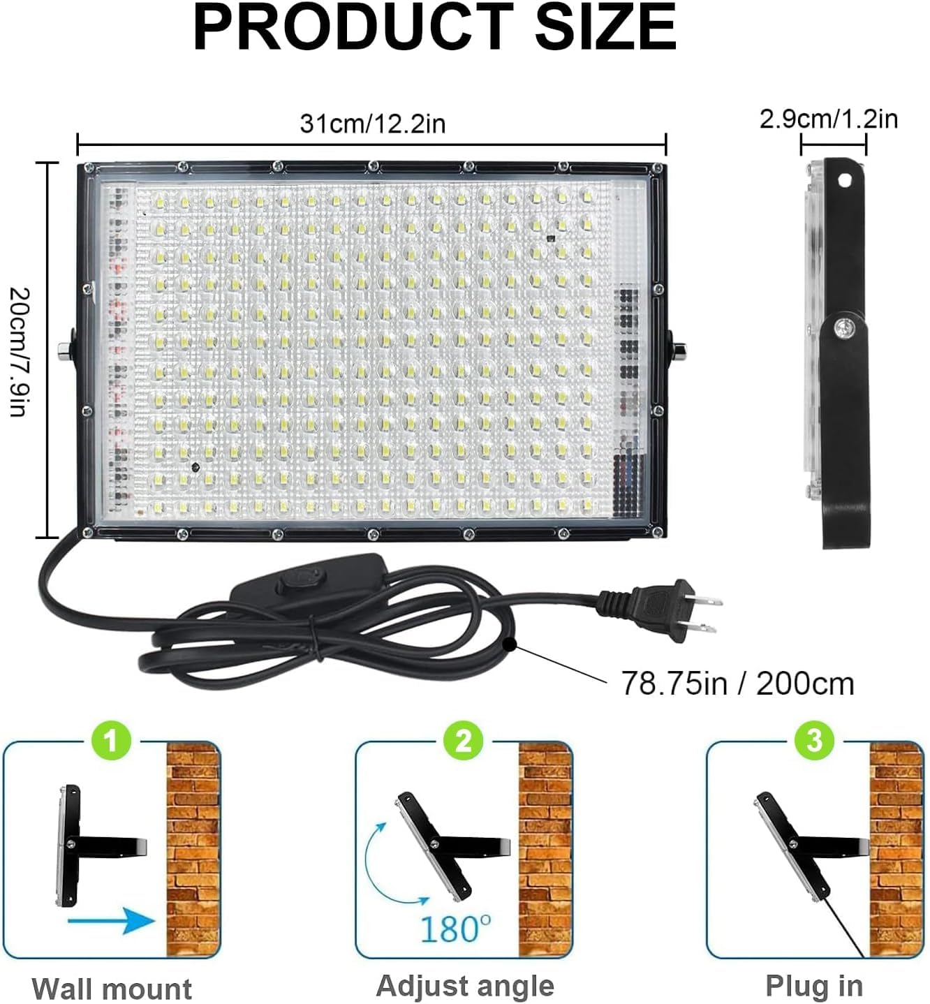 LED Flood Lights Outdoor, 2 Pack 150W 15000LM Super Bright Exterior Floodlight, IP65 Waterproof LED Work Light, 6500K Daylight White, Plug in Flood Light Outdoor for Yard, Garden, Lawn, Backyard